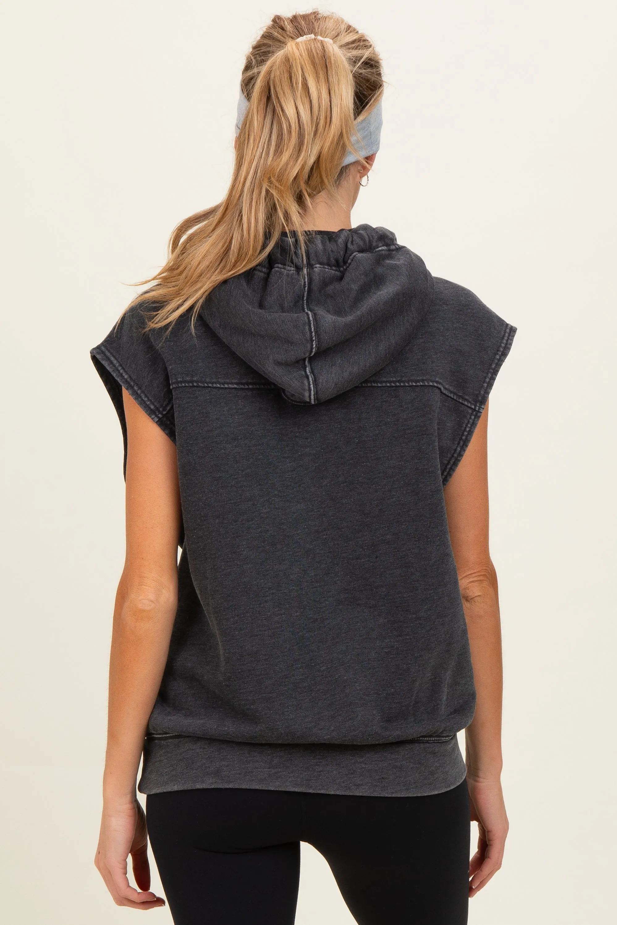 Black Mineral Wash Sleeveless Maternity Hoodie sold by Pinkblush product image thumbnail 4