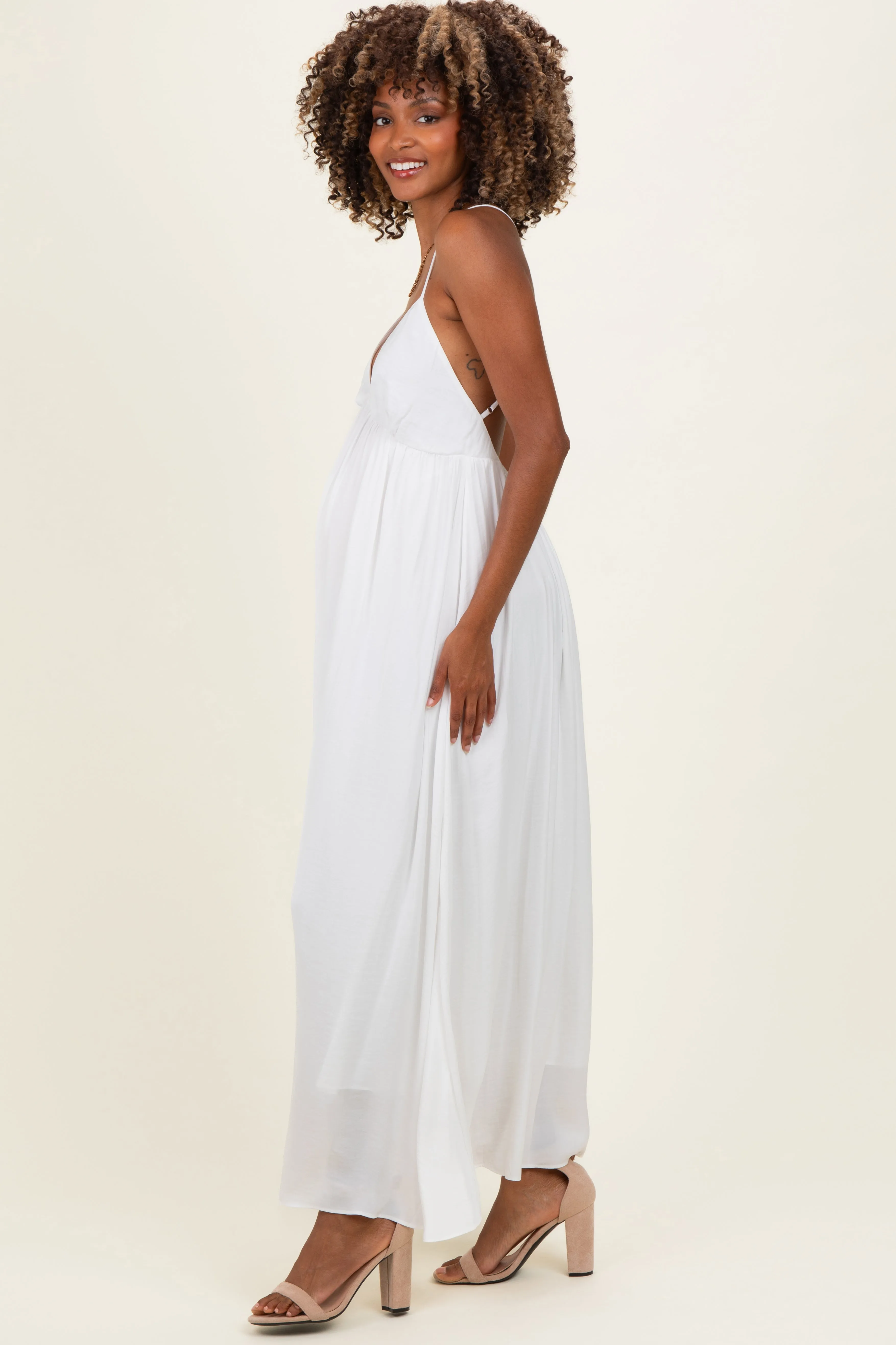Off White V-Neck Open Back Maternity Maxi Dress sold by Pinkblush product image thumbnail 2