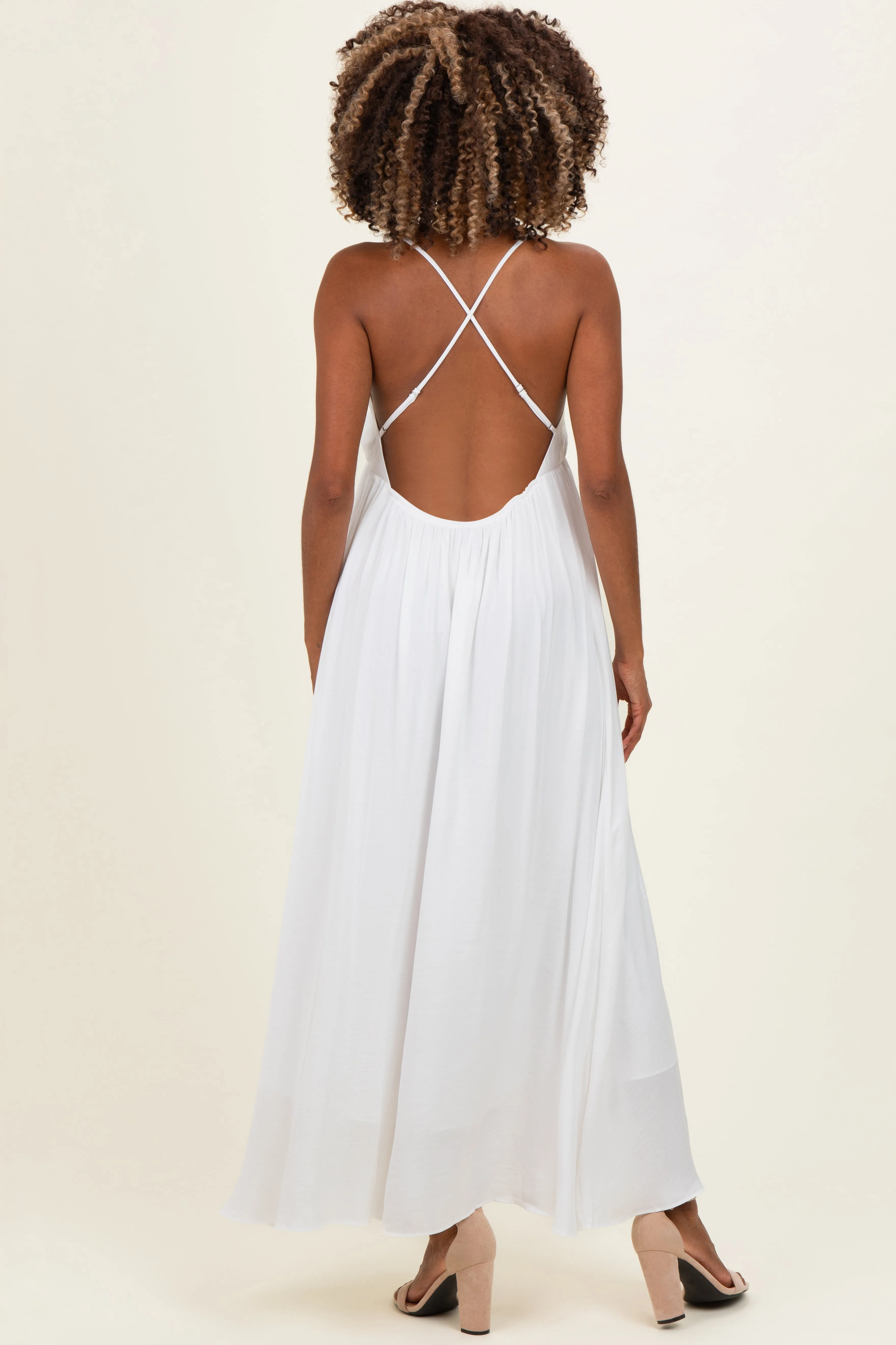 Off White V-Neck Open Back Maternity Maxi Dress sold by Pinkblush product image thumbnail 3