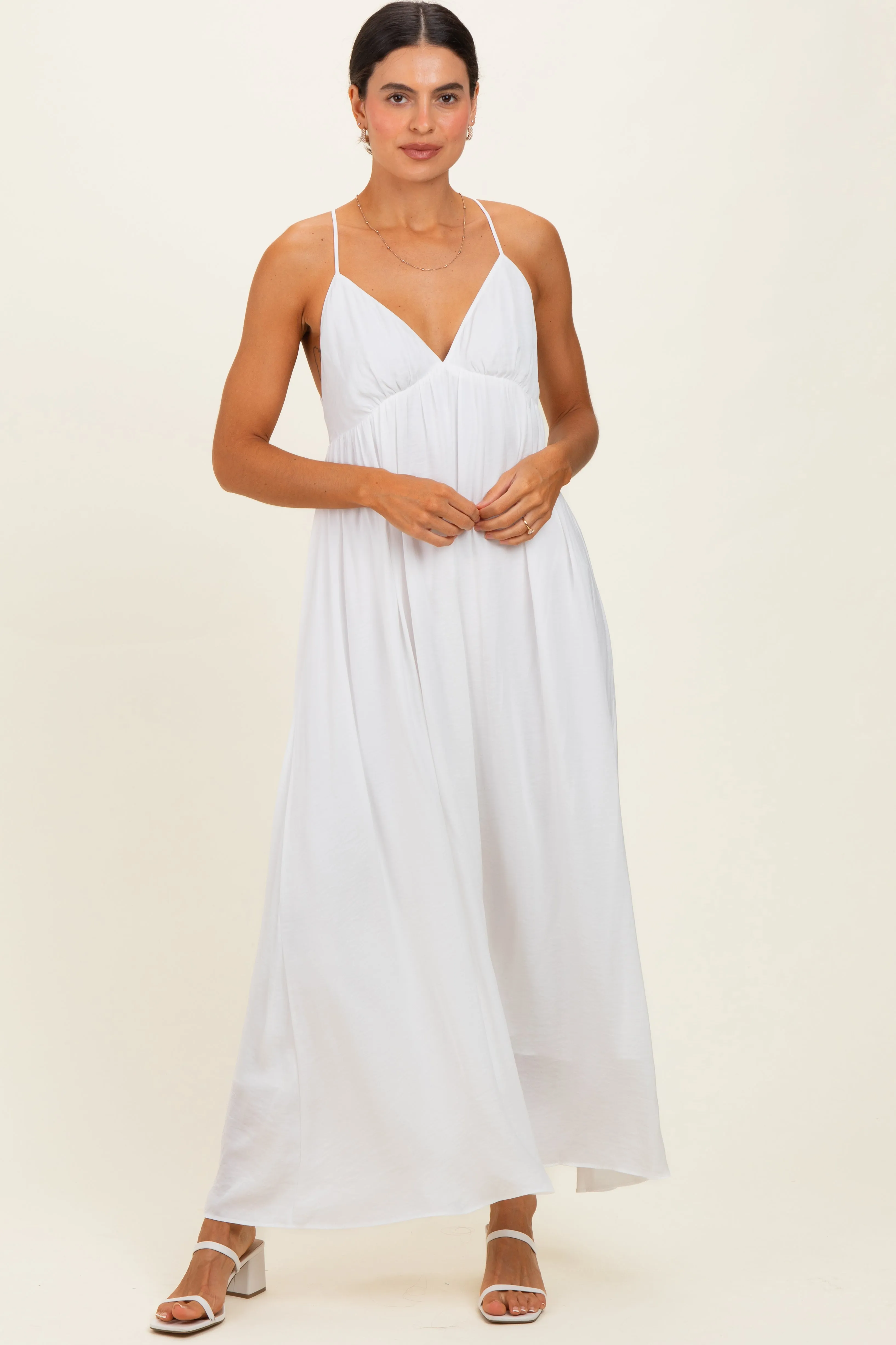 Off White V-Neck Open Back Maternity Maxi Dress sold by Pinkblush product image thumbnail 4