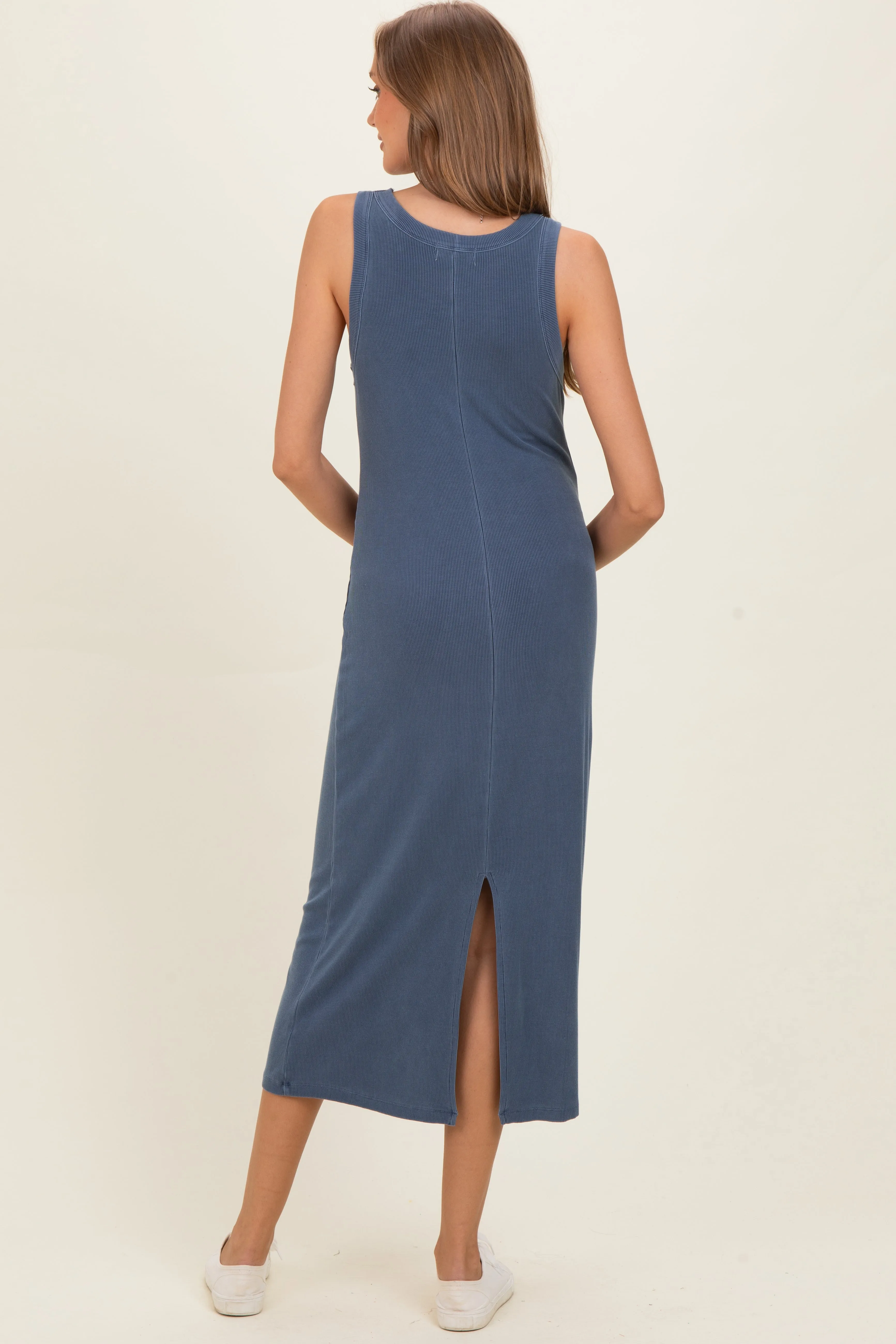 Dark Indigo Ribbed Maternity Midi Tank Dress sold by Pinkblush product image thumbnail 3