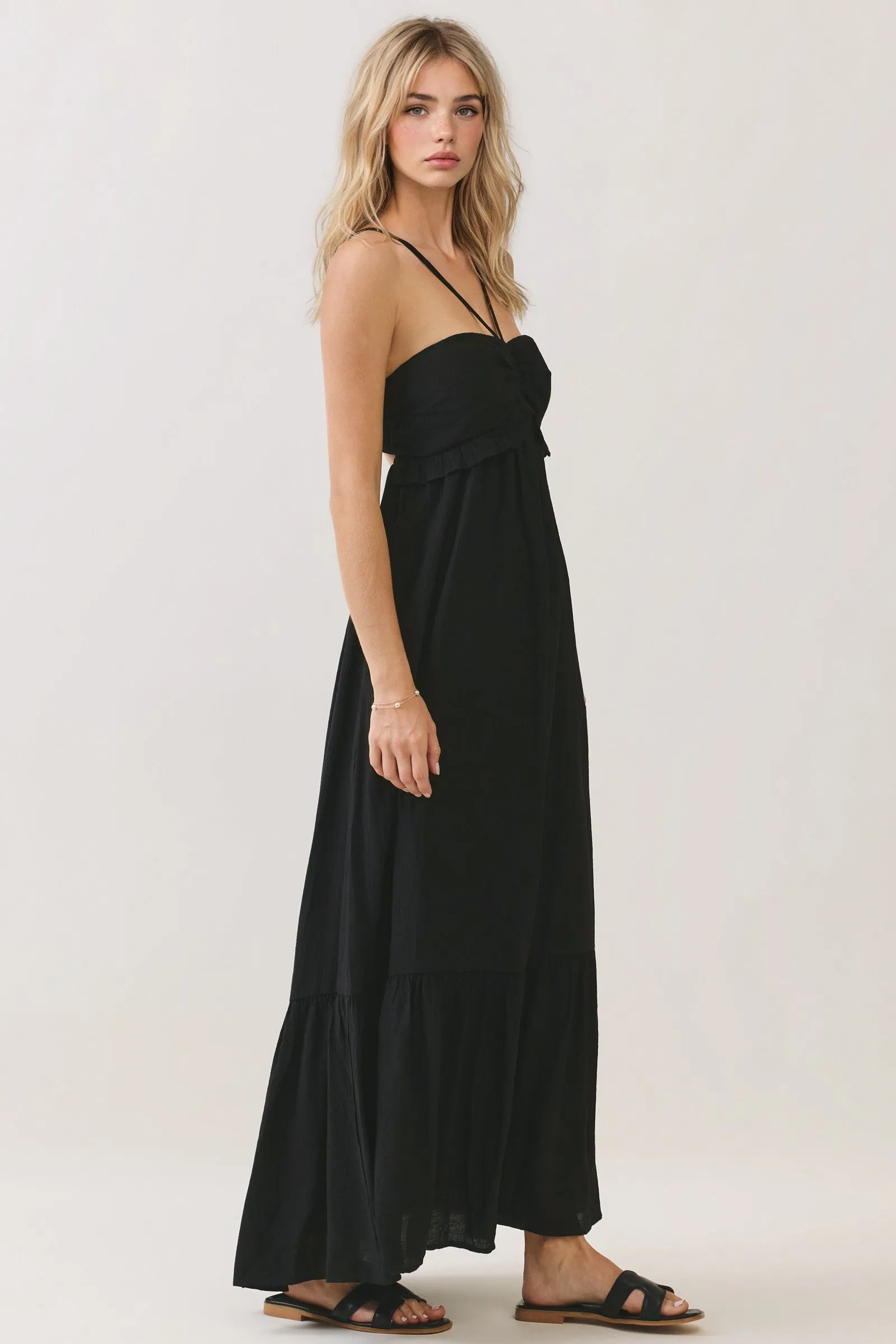 Black Halter Neck Tiered Cutout Maxi Dress sold by Pinkblush product image thumbnail 2