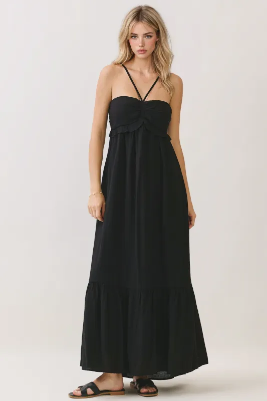 Black Halter Neck Tiered Cutout Maxi Dress made by Final Touch