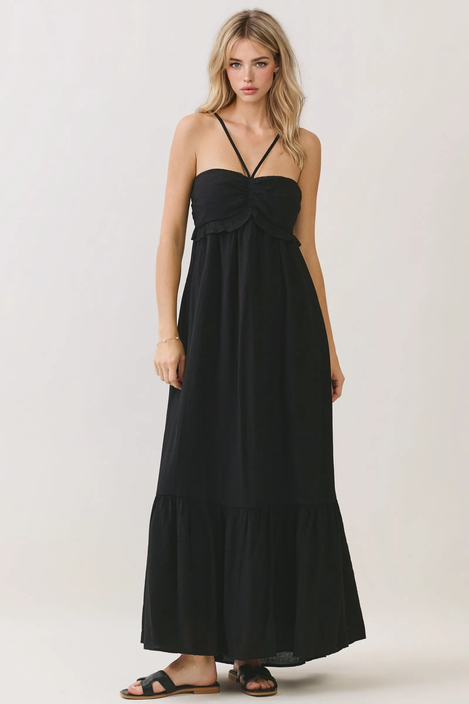 Black Halter Neck Tiered Cutout Maxi Dress sold by Pinkblush