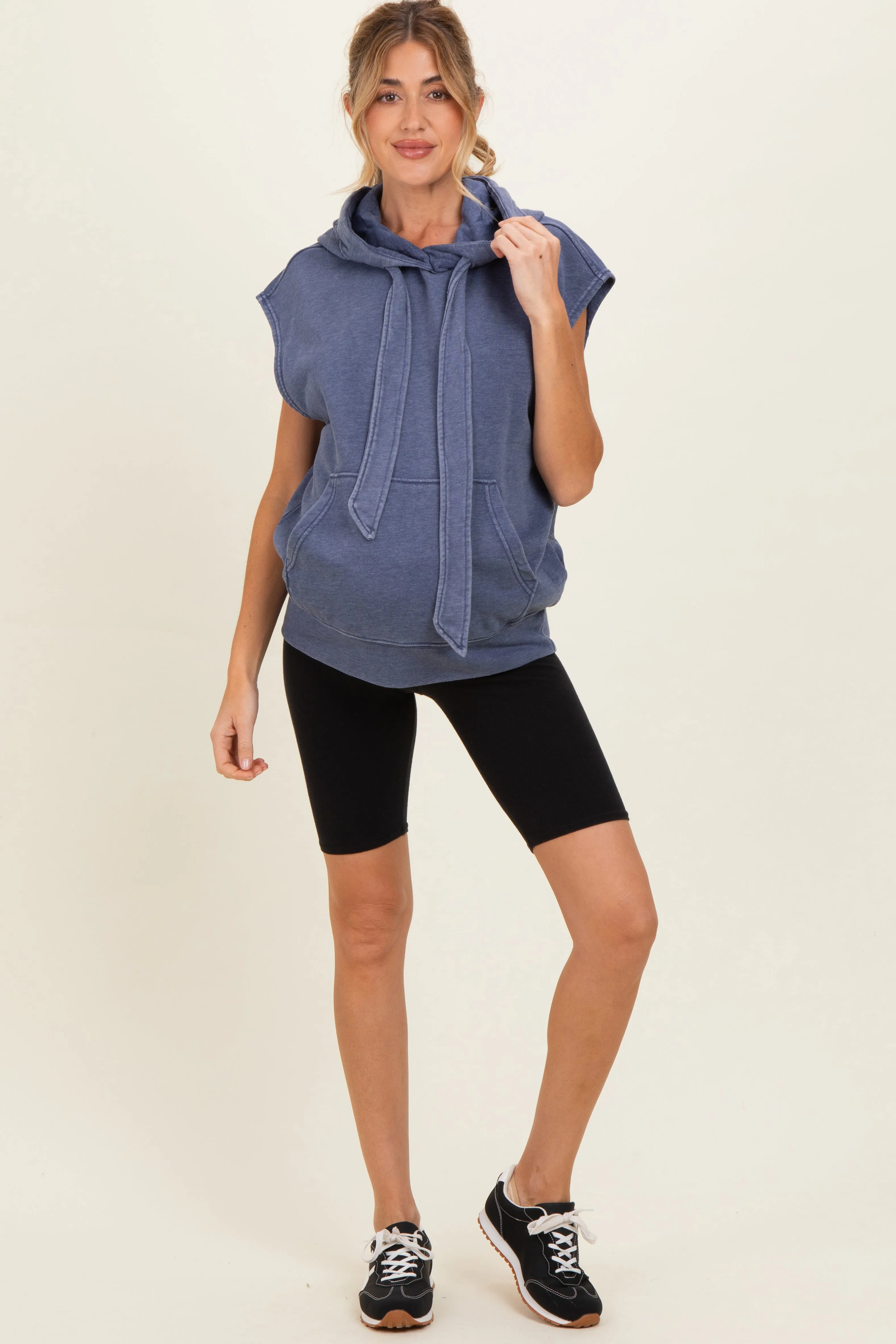 Navy Mineral Wash Sleeveless Maternity Hoodie sold by Pinkblush product image thumbnail 2