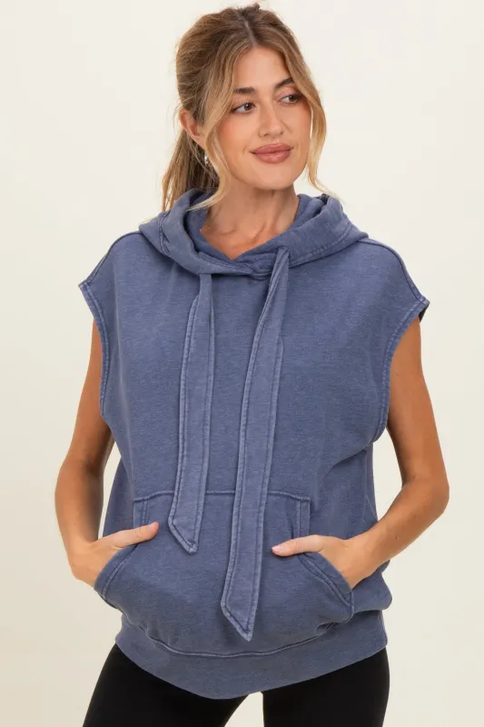 Navy Mineral Wash Sleeveless Maternity Hoodie made by Rae Mode