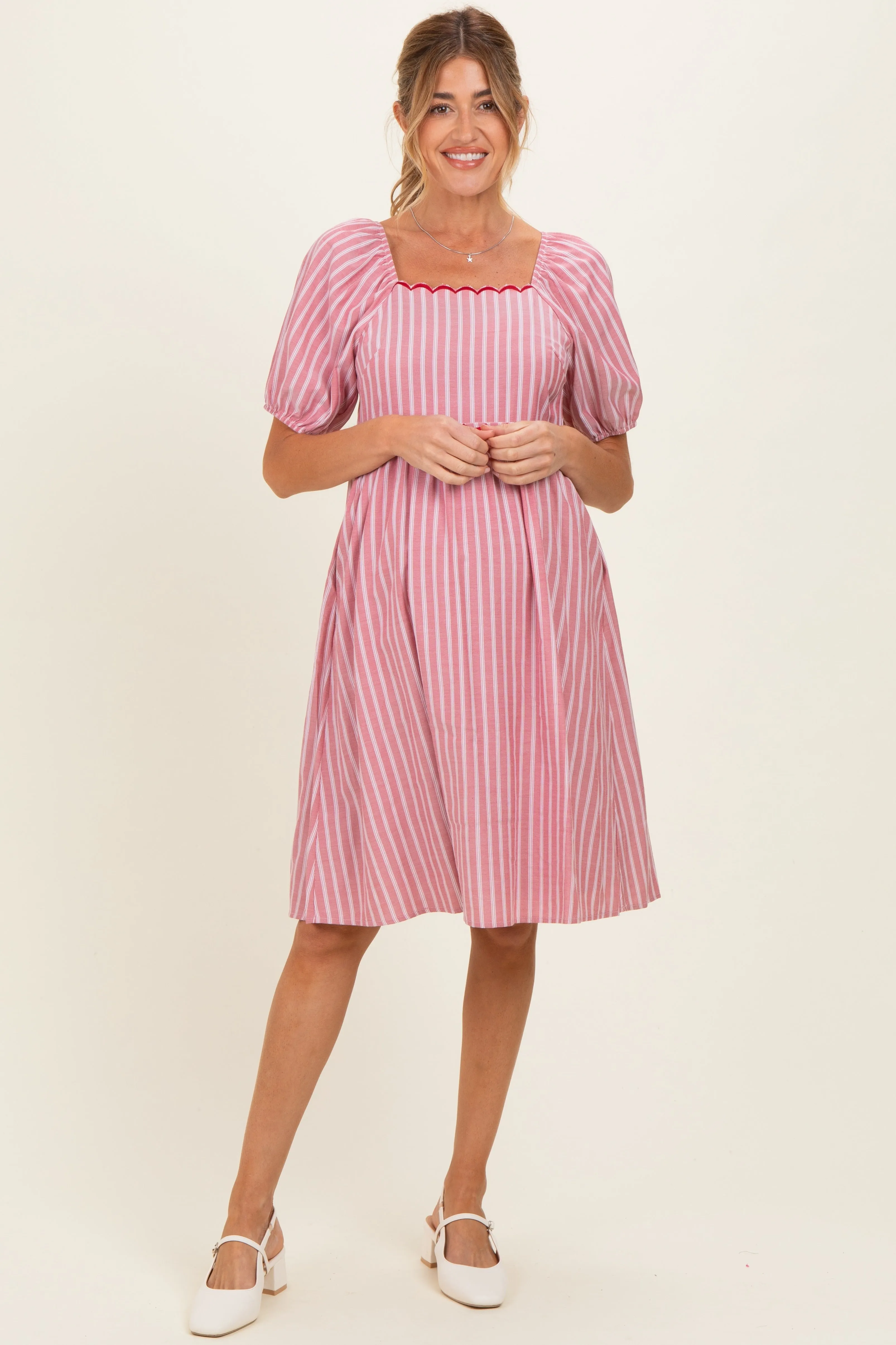 Red Gingham Square Neck Maternity Dress sold by Pinkblush