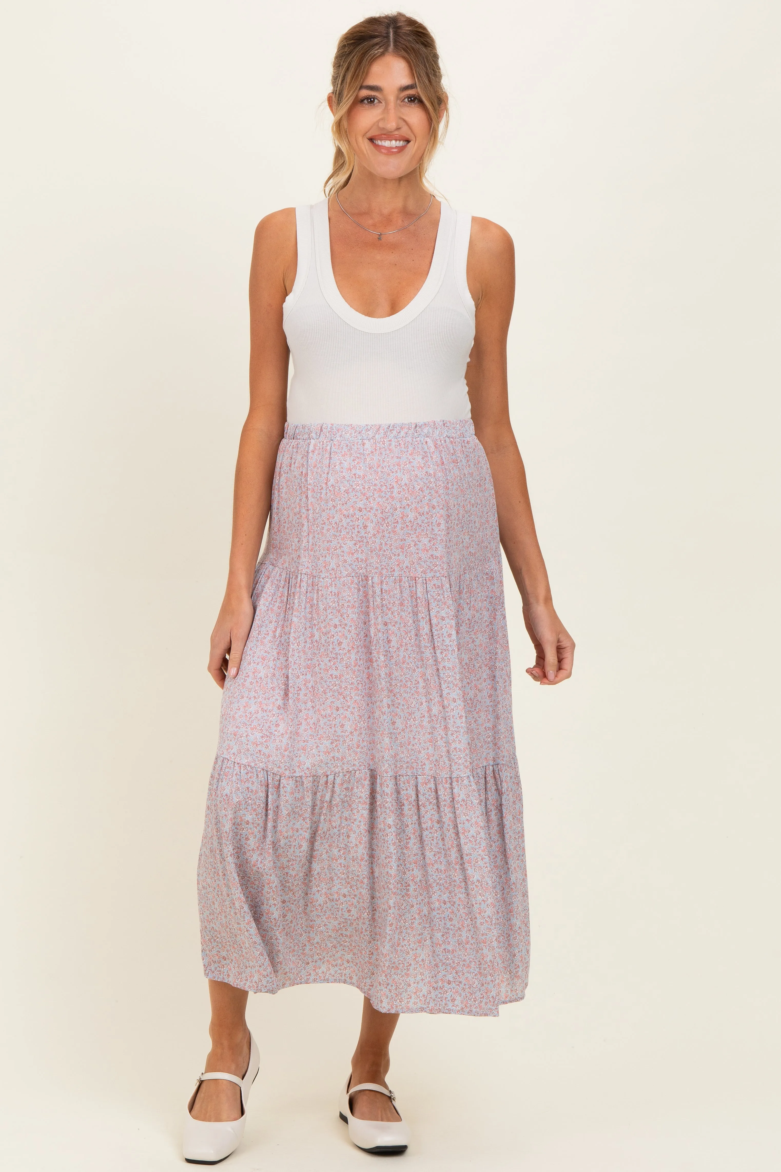 Pink Floral Maternity Maxi Skirt sold by Pinkblush