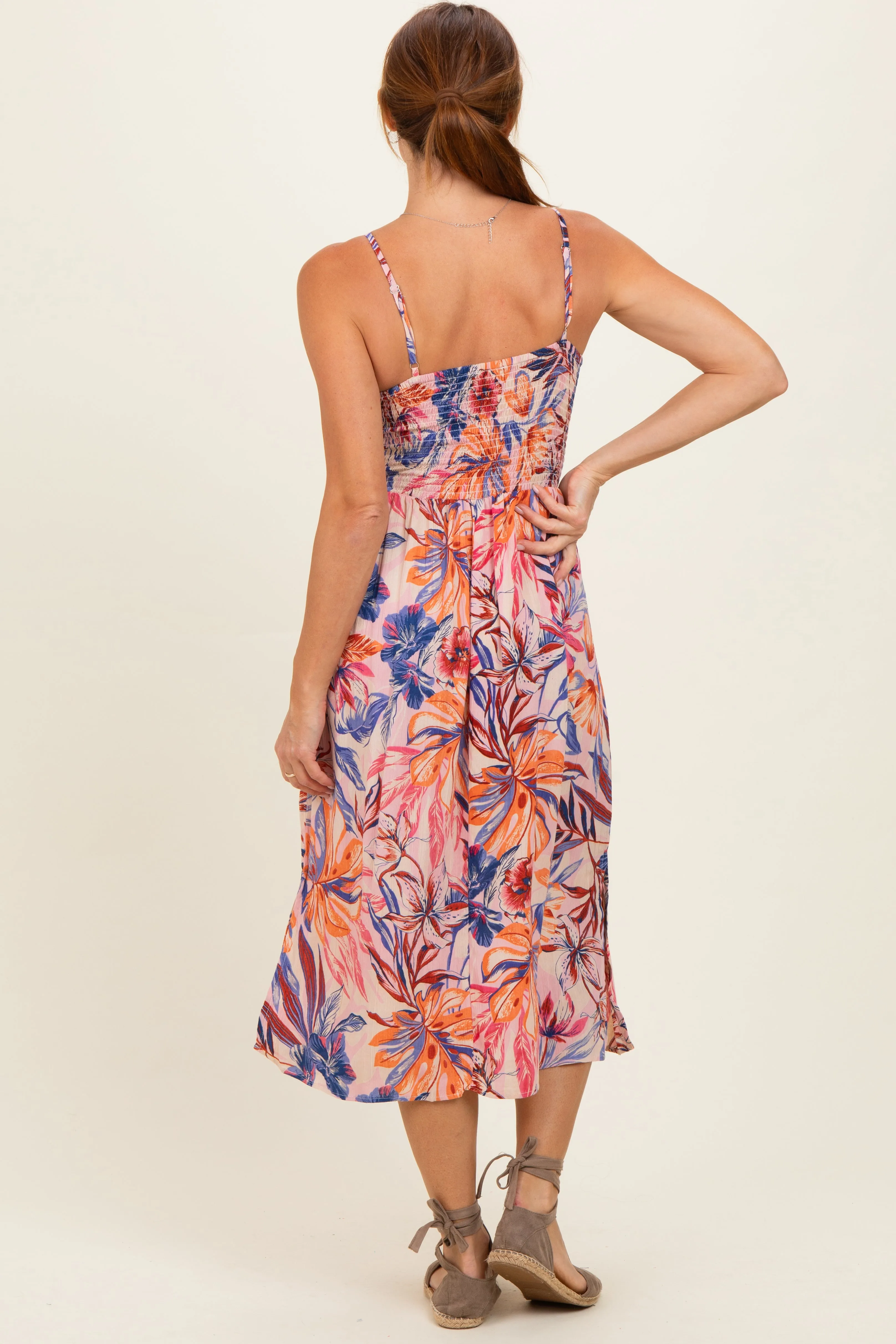 Pink Tropical Floral Twisted Front Cutout Midi Dress sold by Pinkblush product image thumbnail 3