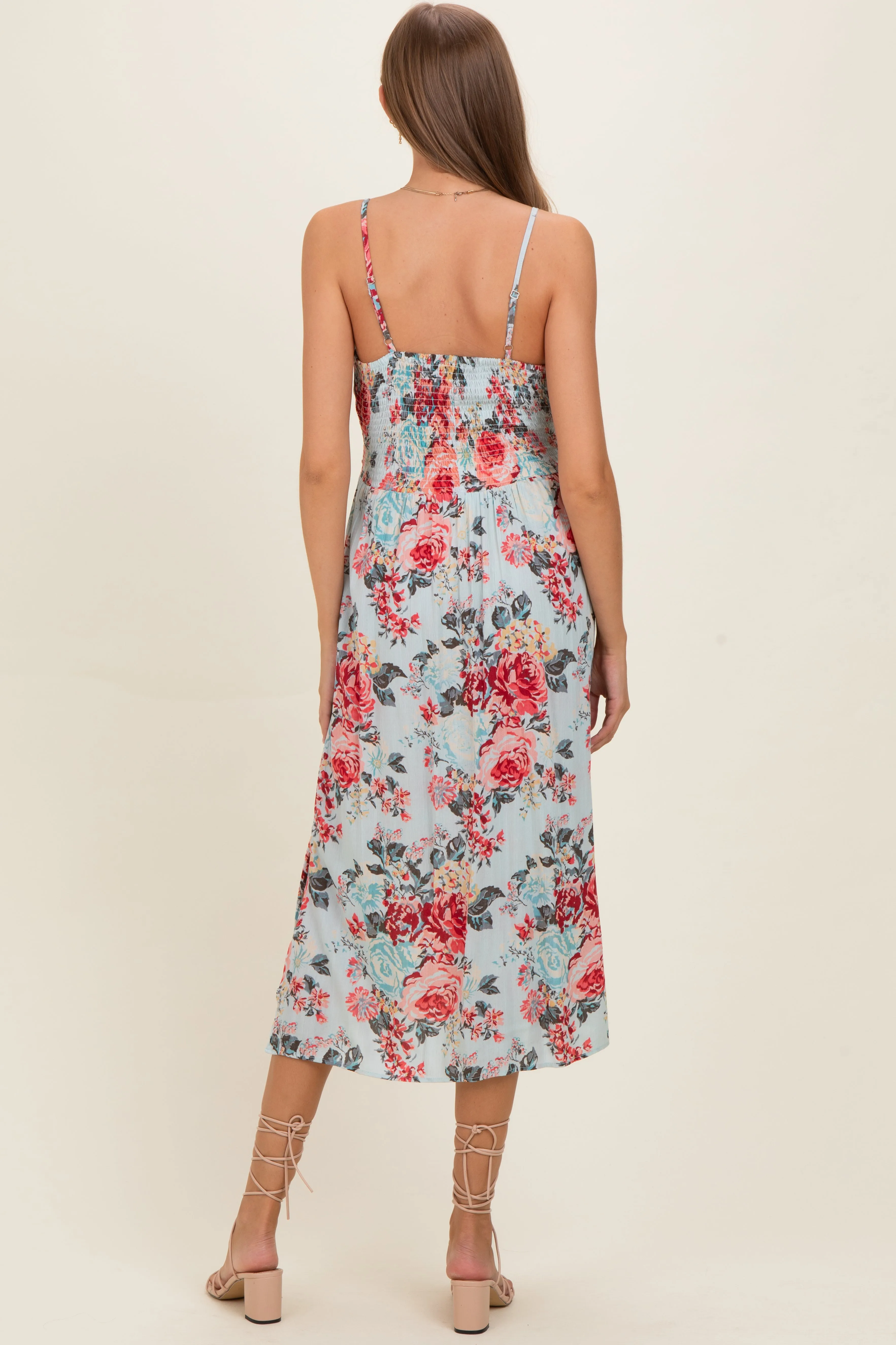 Blue Floral Twisted Front Cutout Maternity Midi Dress sold by Pinkblush product image thumbnail 3