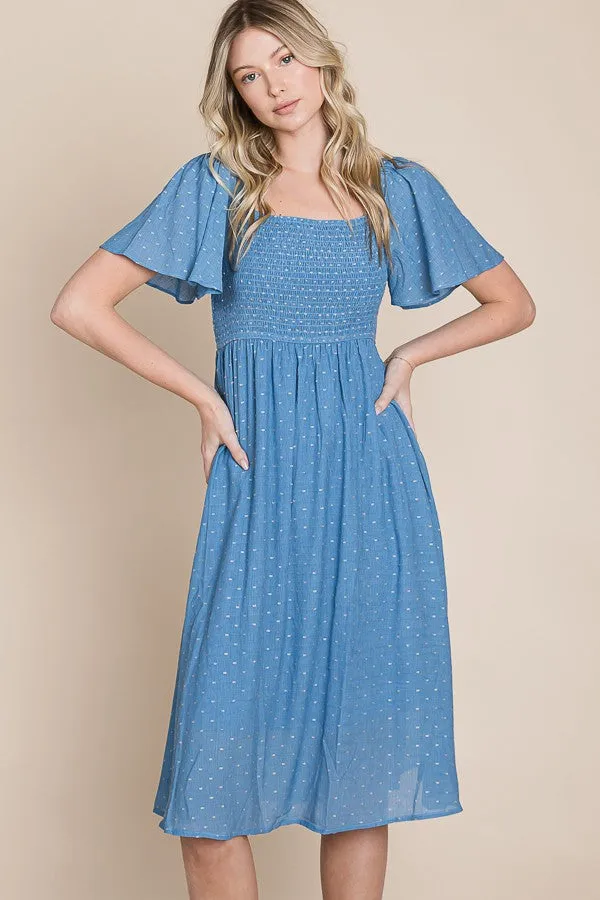 Blue Polka Dot Smocked Midi Dress sold by Pinkblush product image thumbnail 2