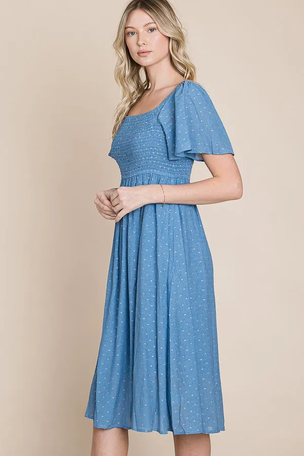 Blue Polka Dot Smocked Midi Dress sold by Pinkblush product image thumbnail 3