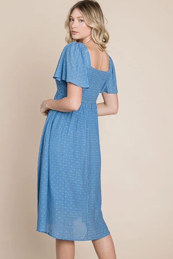Blue Polka Dot Smocked Midi Dress sold by Pinkblush product image thumbnail 4