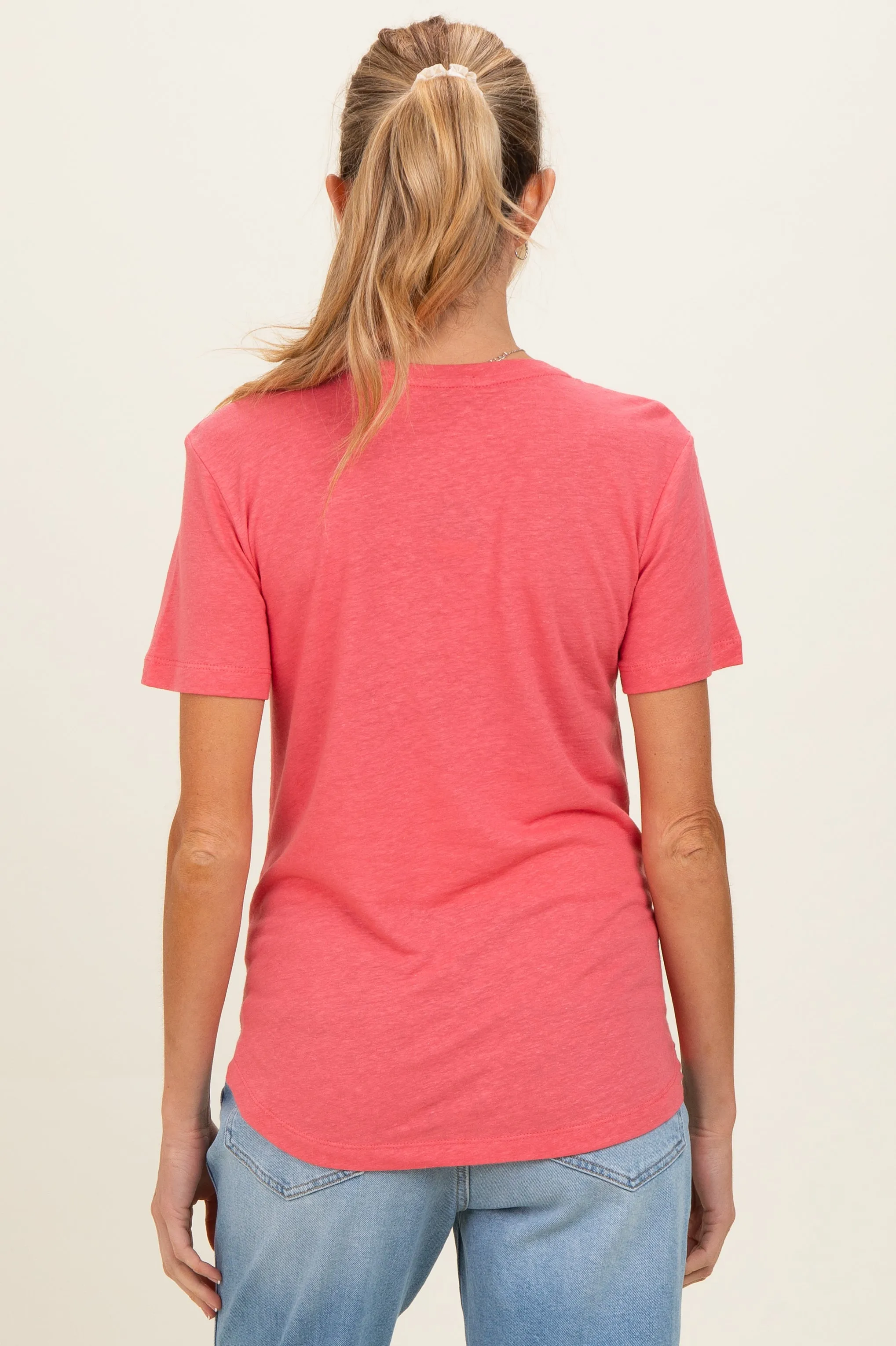 Guava Punch Linen Blend V-Neck Short Sleeve Maternity T-Shirt sold by Pinkblush product image thumbnail 4