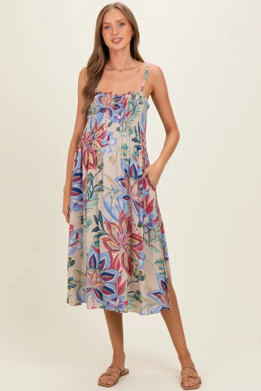Grey Smocked Cinch Bust Maternity Midi Dress made by Angie