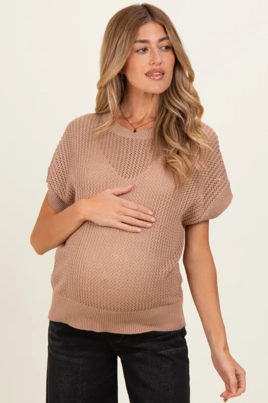 Taupe Open-Knit Dolman Sleeve Maternity Top made by HYFVE