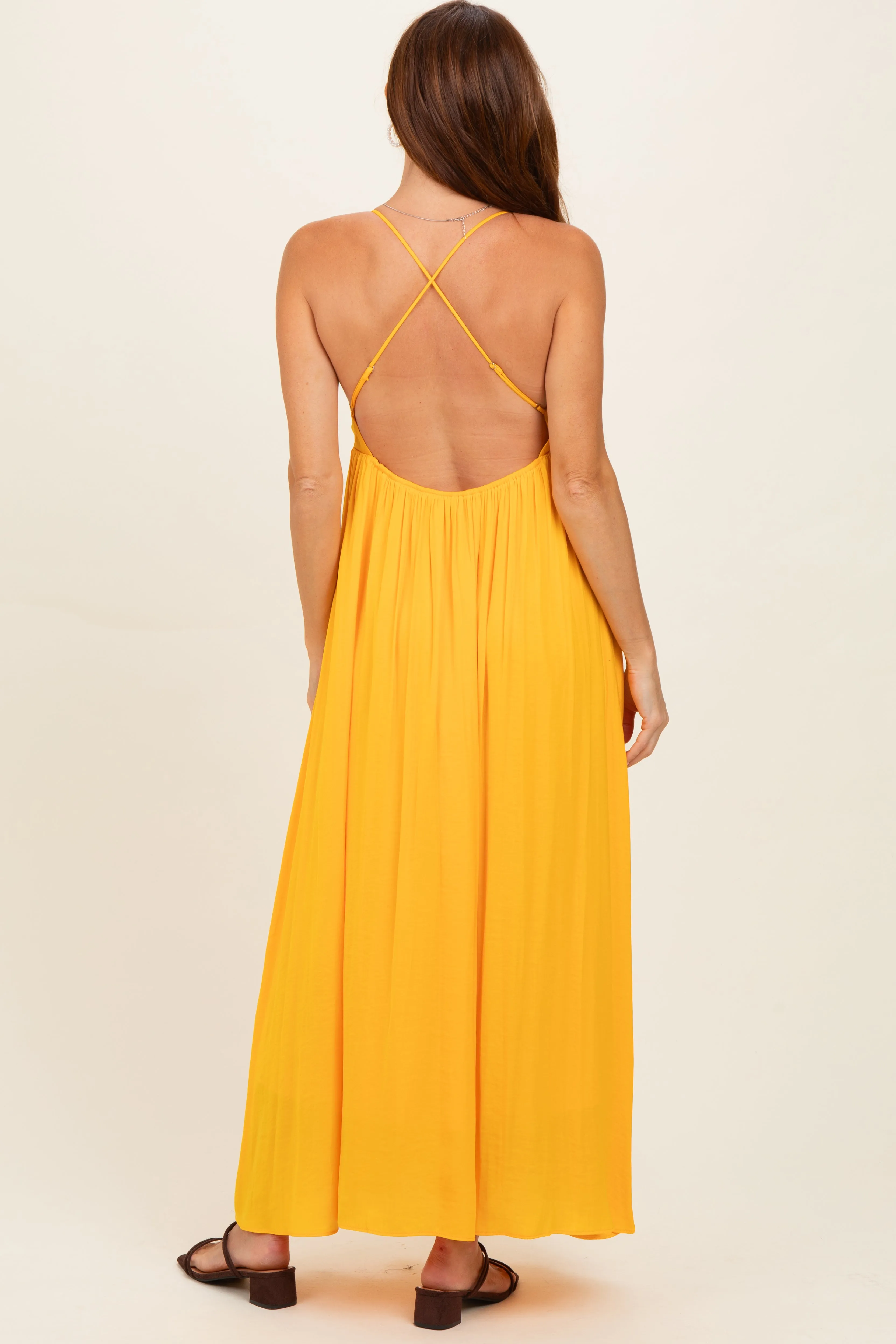 Sunflower V-Neck Open Back Maxi Dress sold by Pinkblush product image thumbnail 3