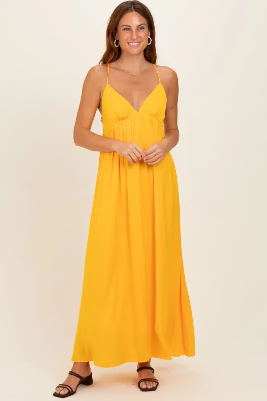Sunflower V-Neck Open Back Maxi Dress made by Naked Zebra