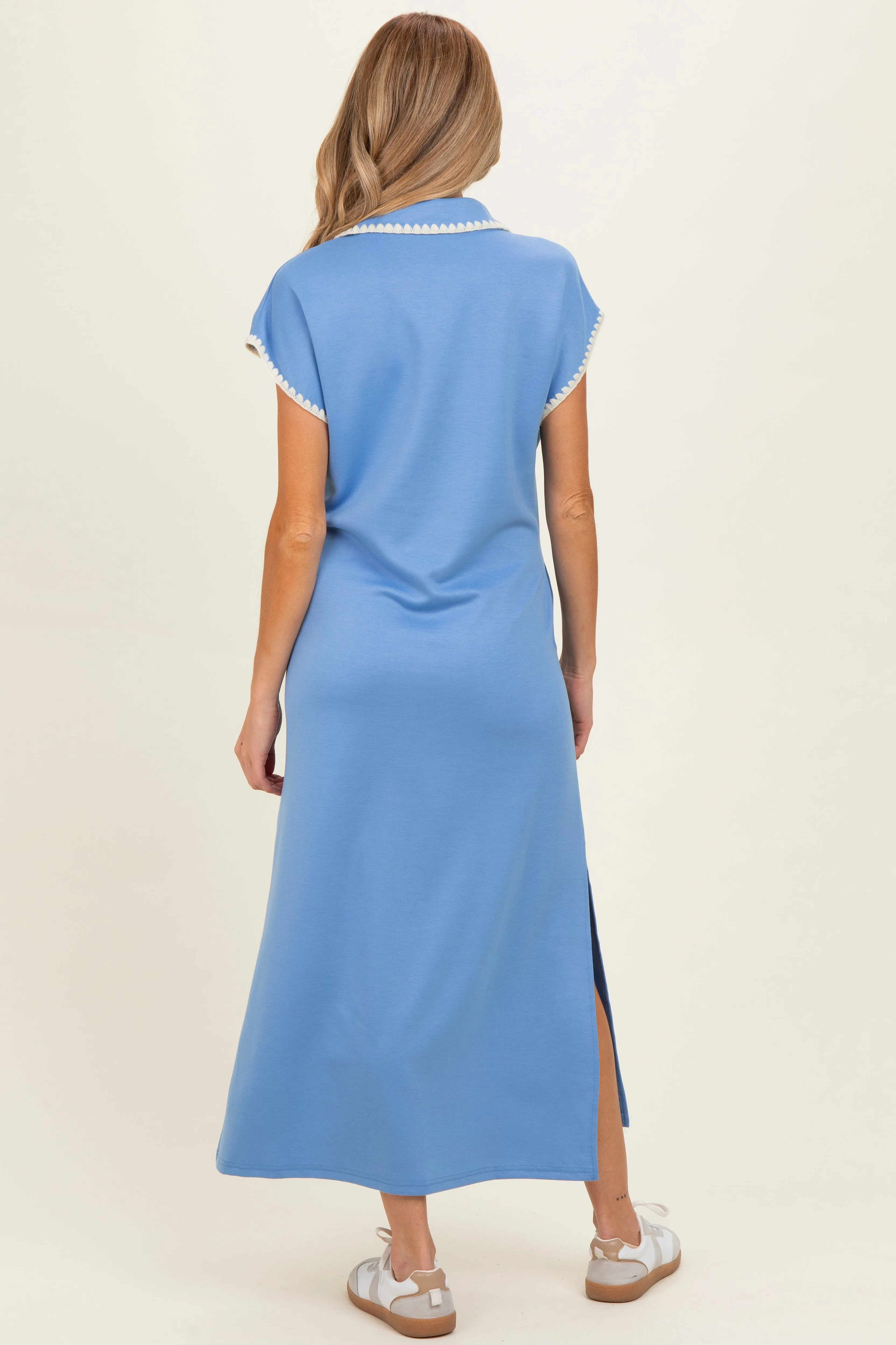 Blue Stitch Detail Collared Maternity Midi Dress sold by Pinkblush product image thumbnail 3
