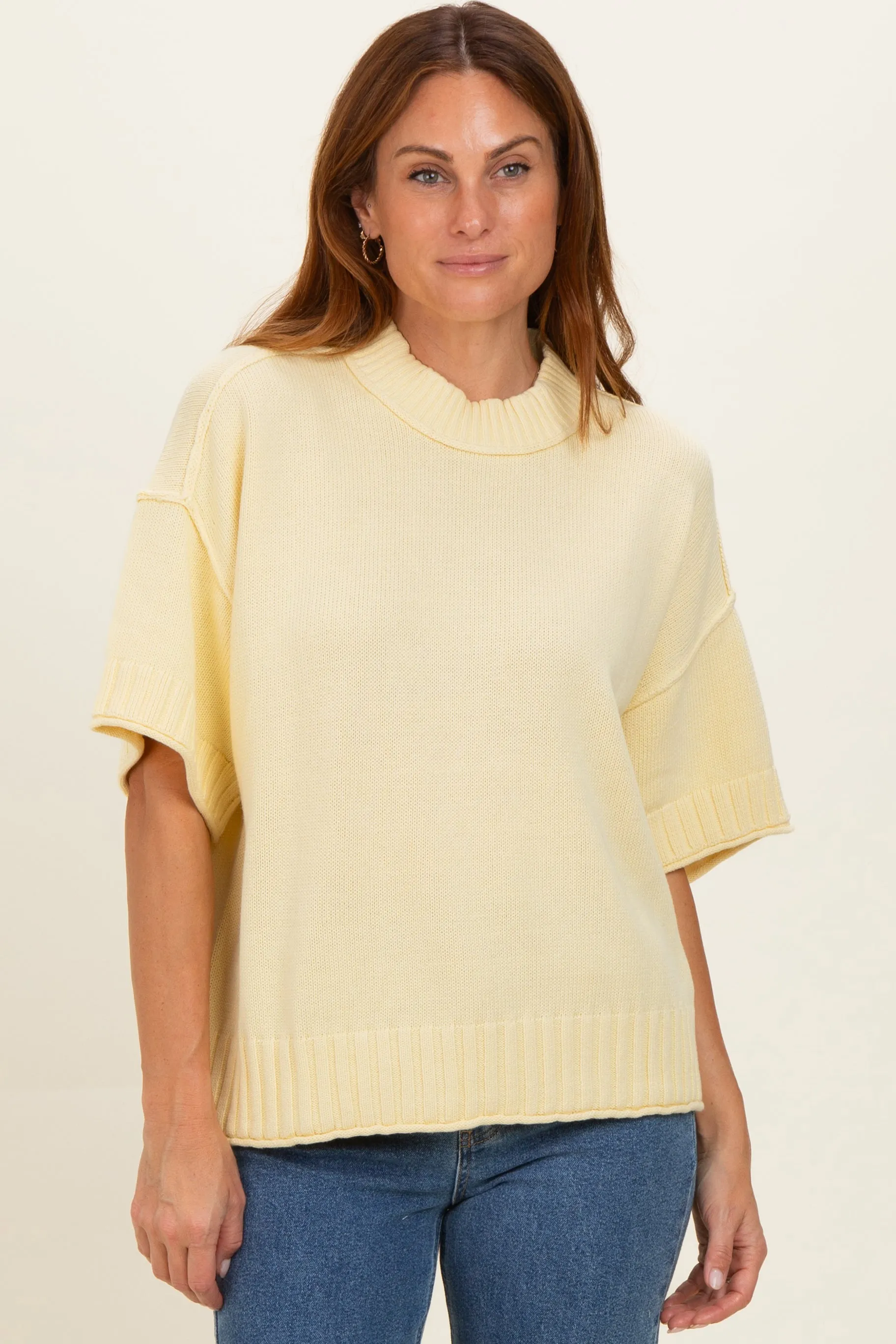 Banana Cream Oversized Mock Neck Short Sleeve Maternity Sweater sold by Pinkblush product image thumbnail 5