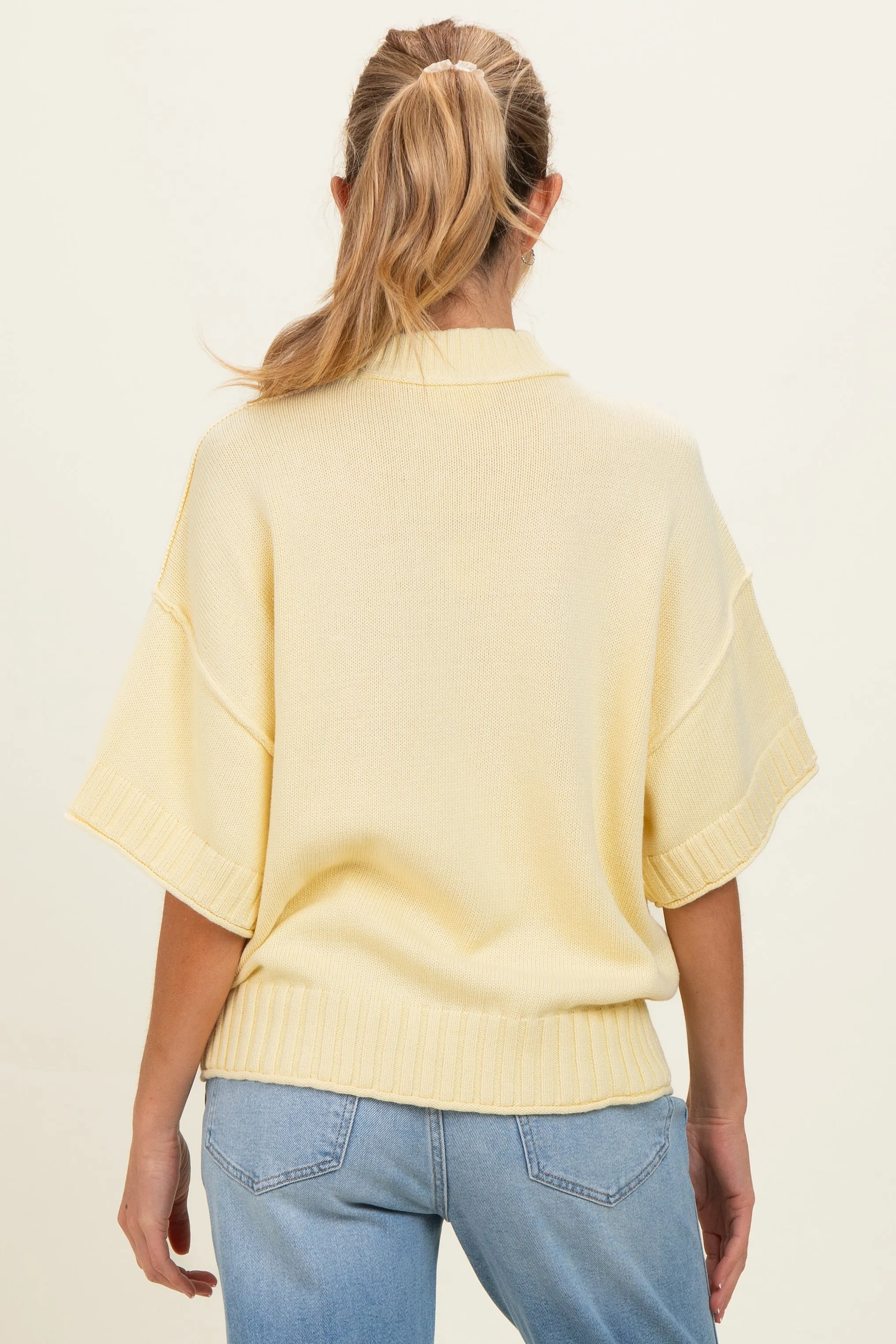 Banana Cream Oversized Mock Neck Short Sleeve Maternity Sweater sold by Pinkblush product image thumbnail 4