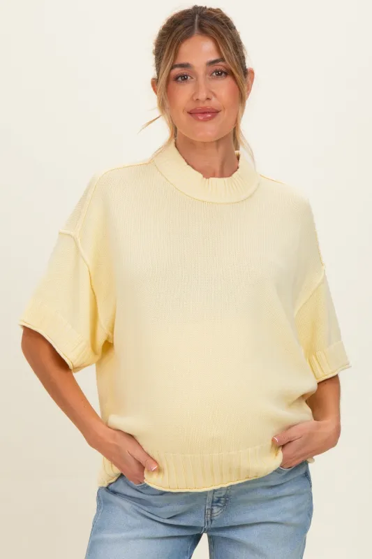 Banana Cream Oversized Mock Neck Short Sleeve Maternity Sweater made by Pinkblush