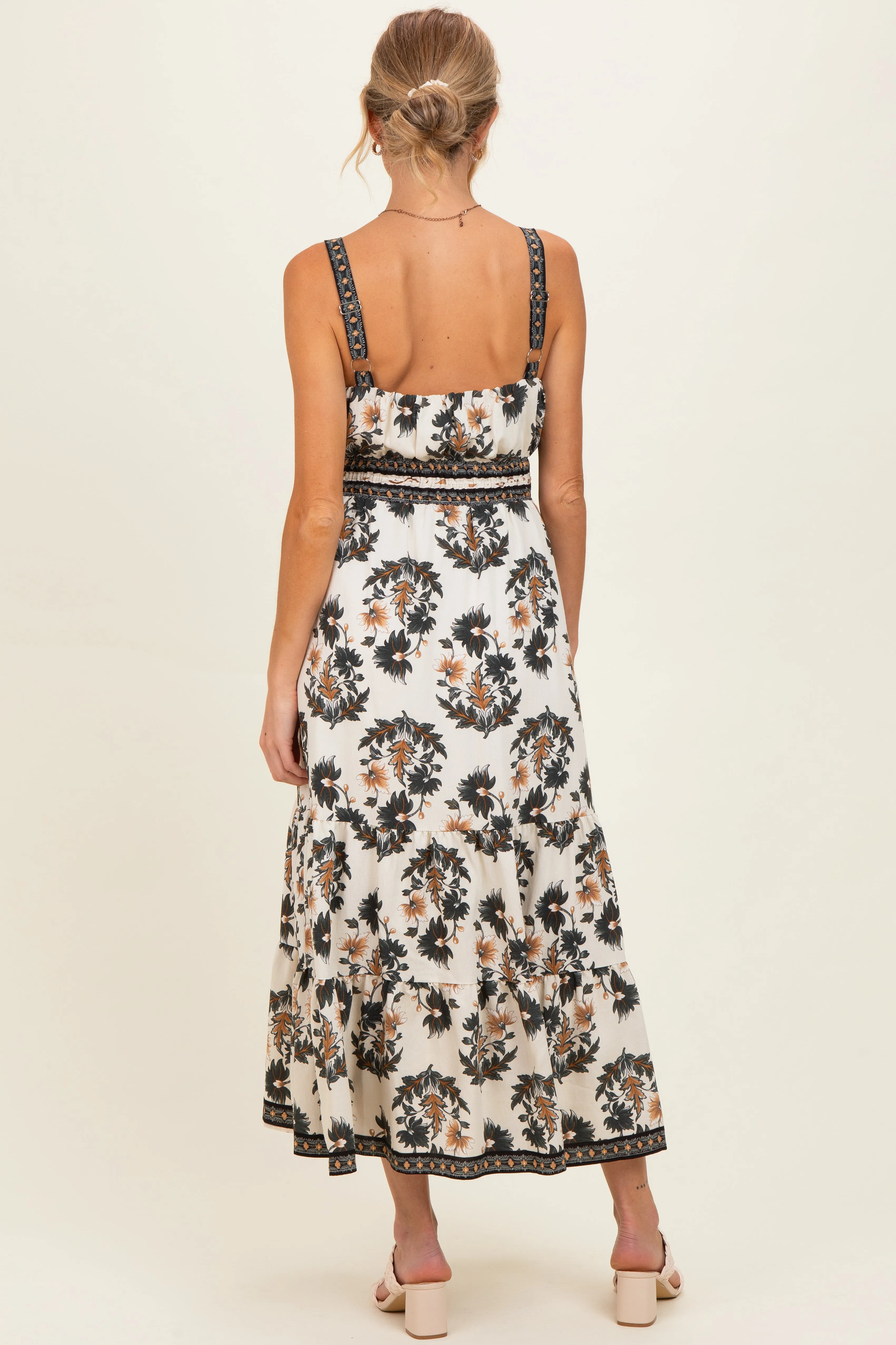 Black Floral Sleeveless Tiered Maternity Maxi Dress sold by Pinkblush product image thumbnail 3