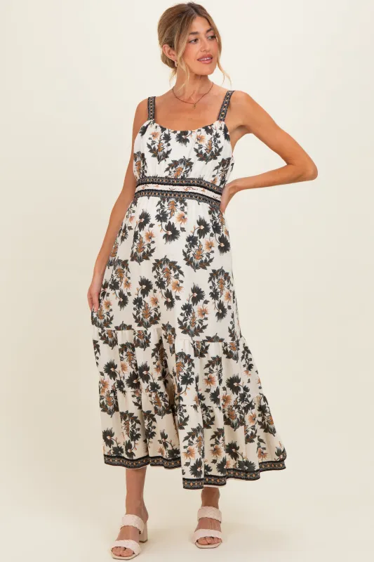 Black Floral Sleeveless Tiered Maternity Maxi Dress made by JODIFL