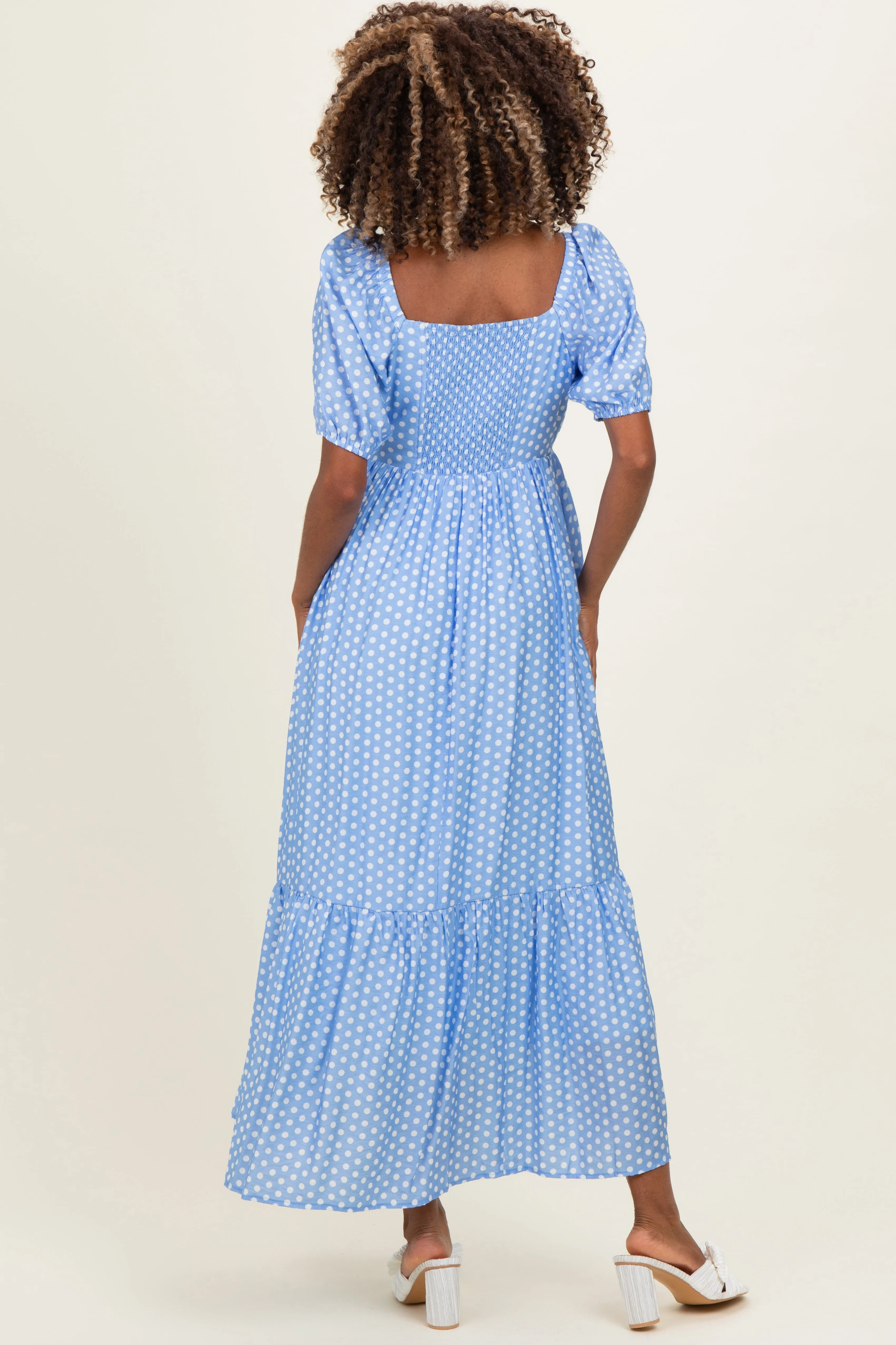 Blue Pleated Polka Dot Maternity Maxi Dress sold by Pinkblush product image thumbnail 3