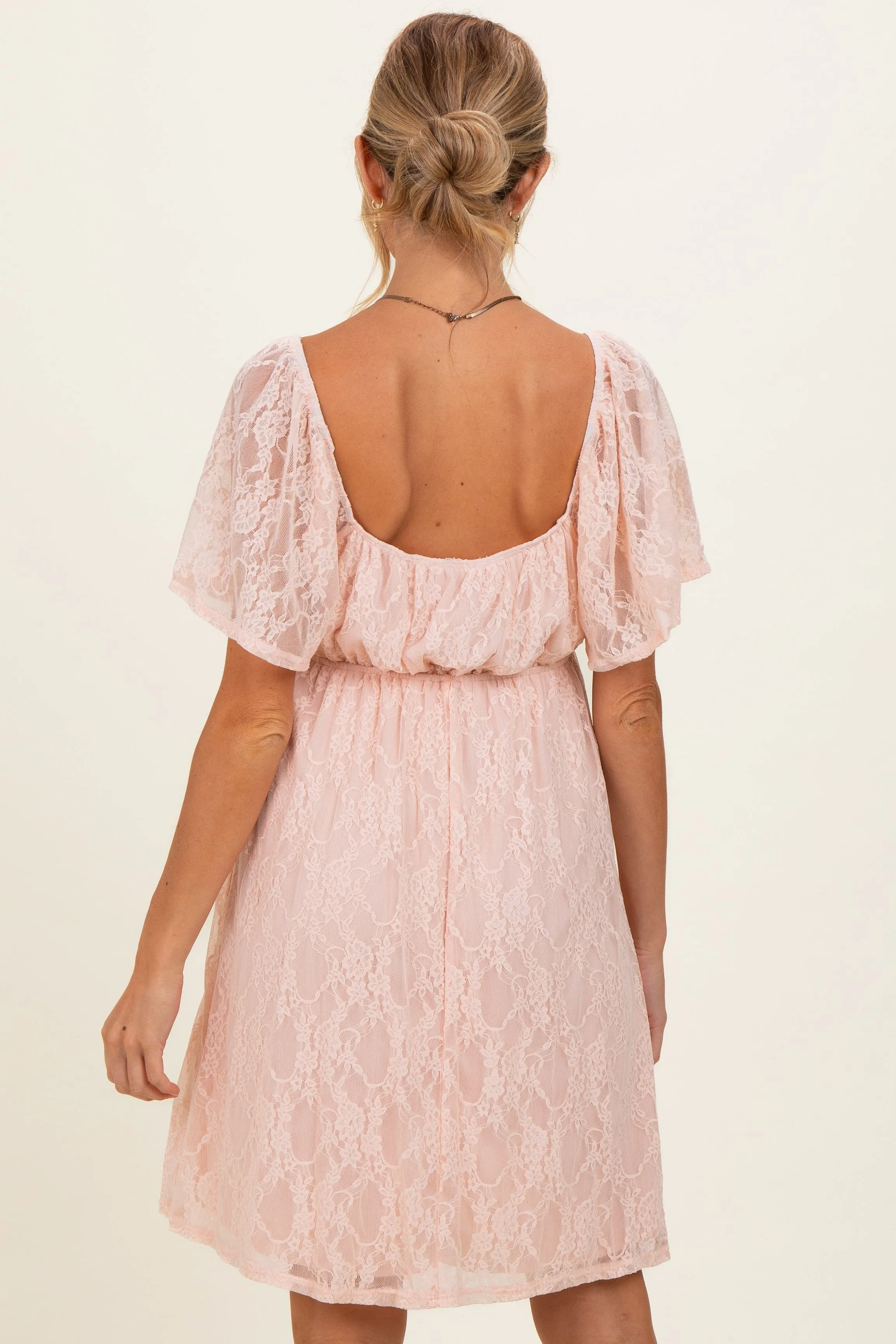 Peach Floral Lace Square Neck Ruffle Trim Maternity Maxi Dress sold by Pinkblush product image thumbnail 4