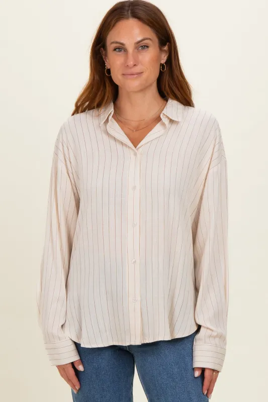 Light Taupe Brown Striped Relaxed Button-Up Shirt made by ANWND