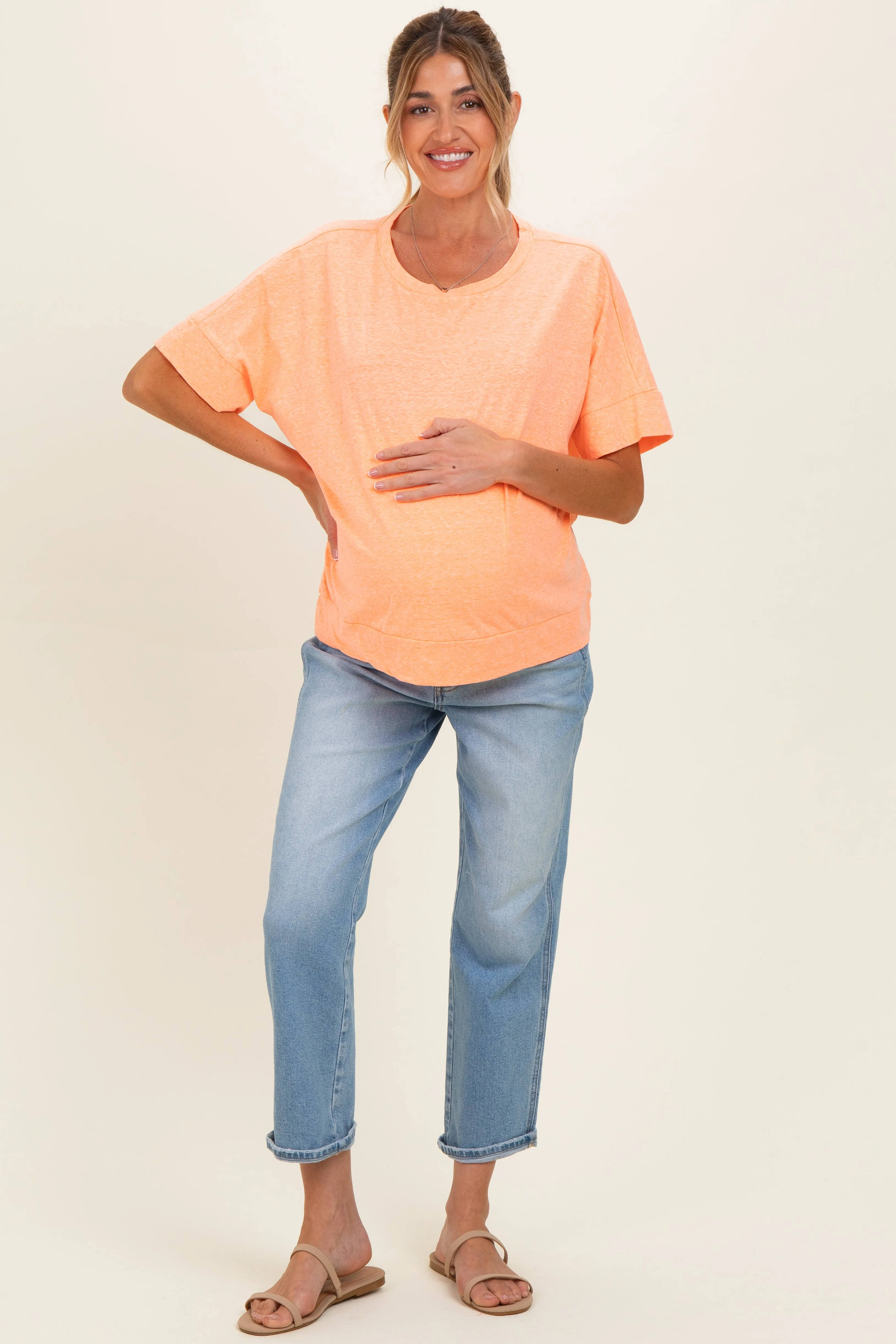 Neon Coral Oversized Maternity Short Sleeve Top sold by Pinkblush product image thumbnail 2