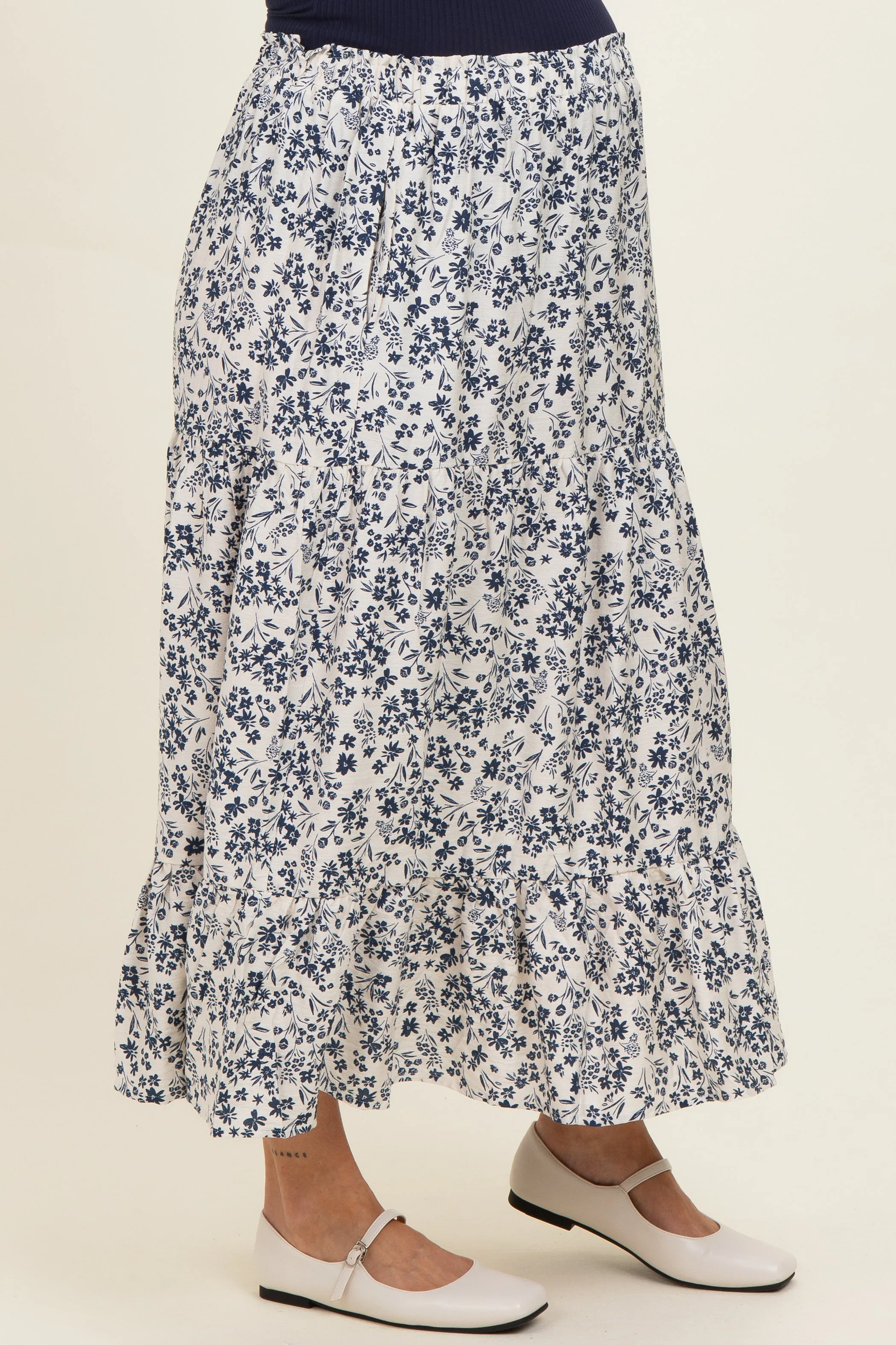 Cream Tiered Floral Print Maternity Maxi Skirt sold by Pinkblush product image thumbnail 3