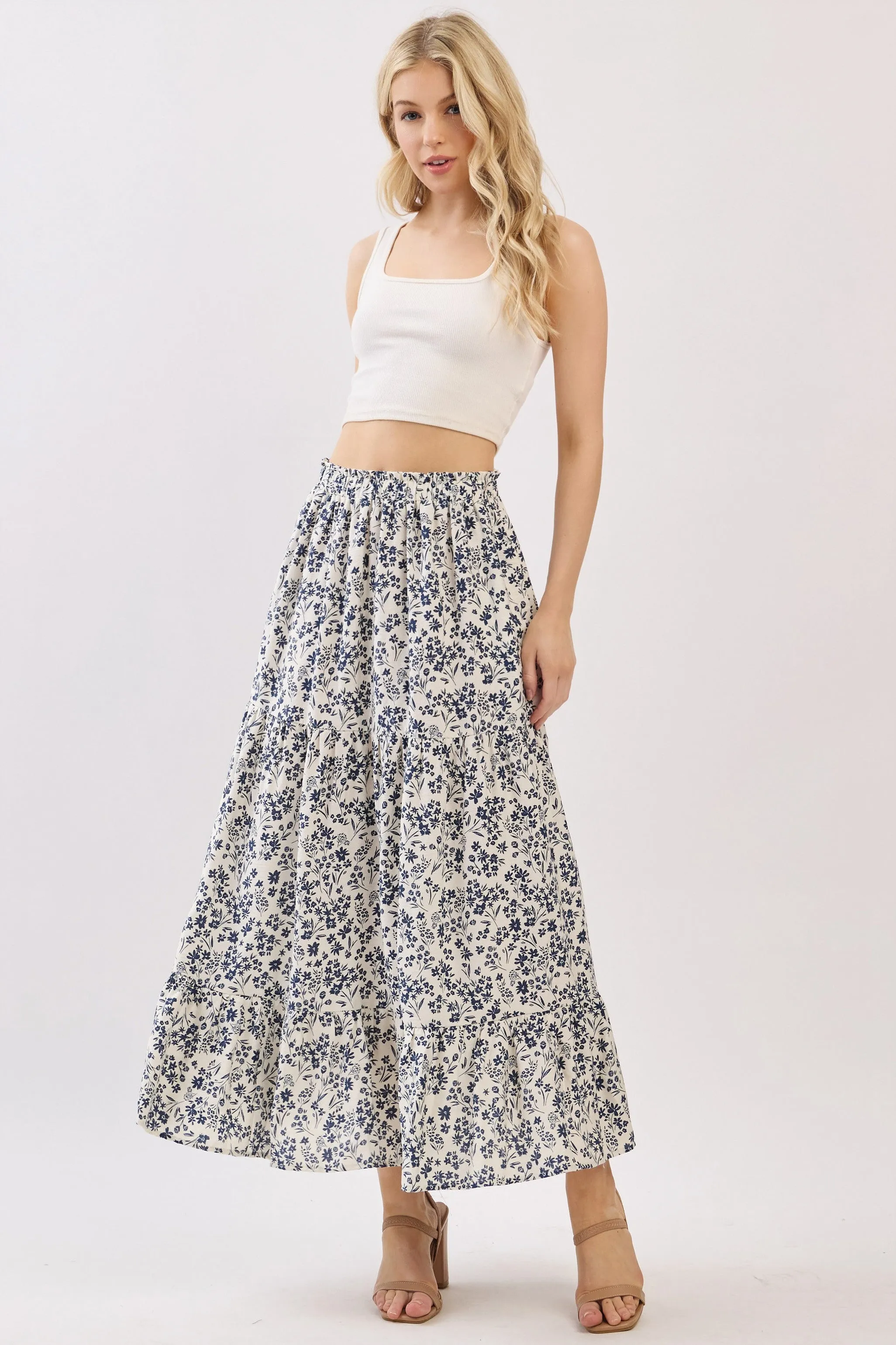 Cream Tiered Floral Print Maternity Maxi Skirt sold by Pinkblush product image thumbnail 5