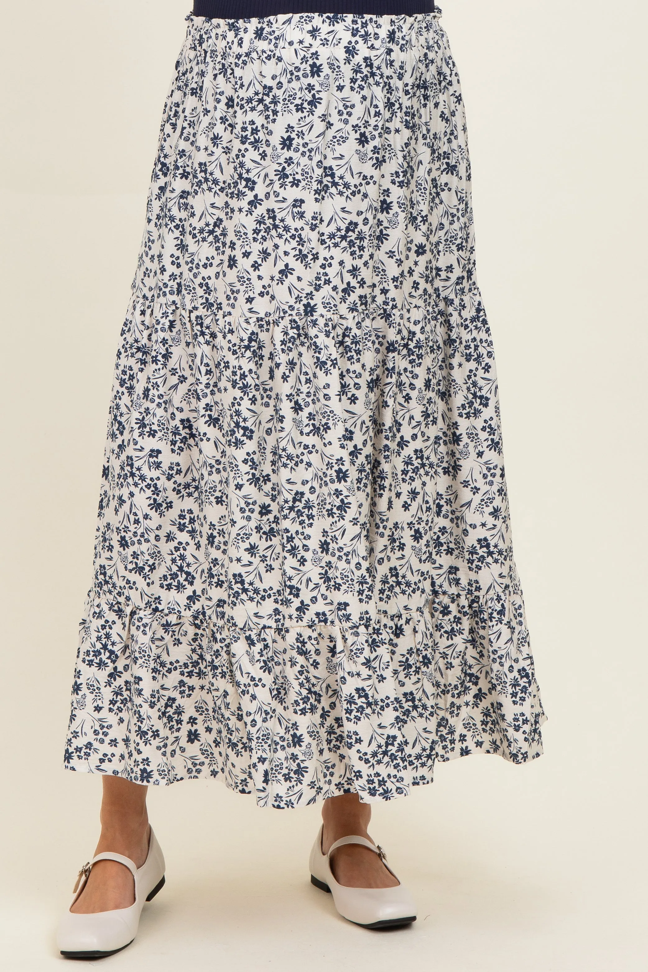 Cream Tiered Floral Print Maternity Maxi Skirt sold by Pinkblush product image thumbnail 2