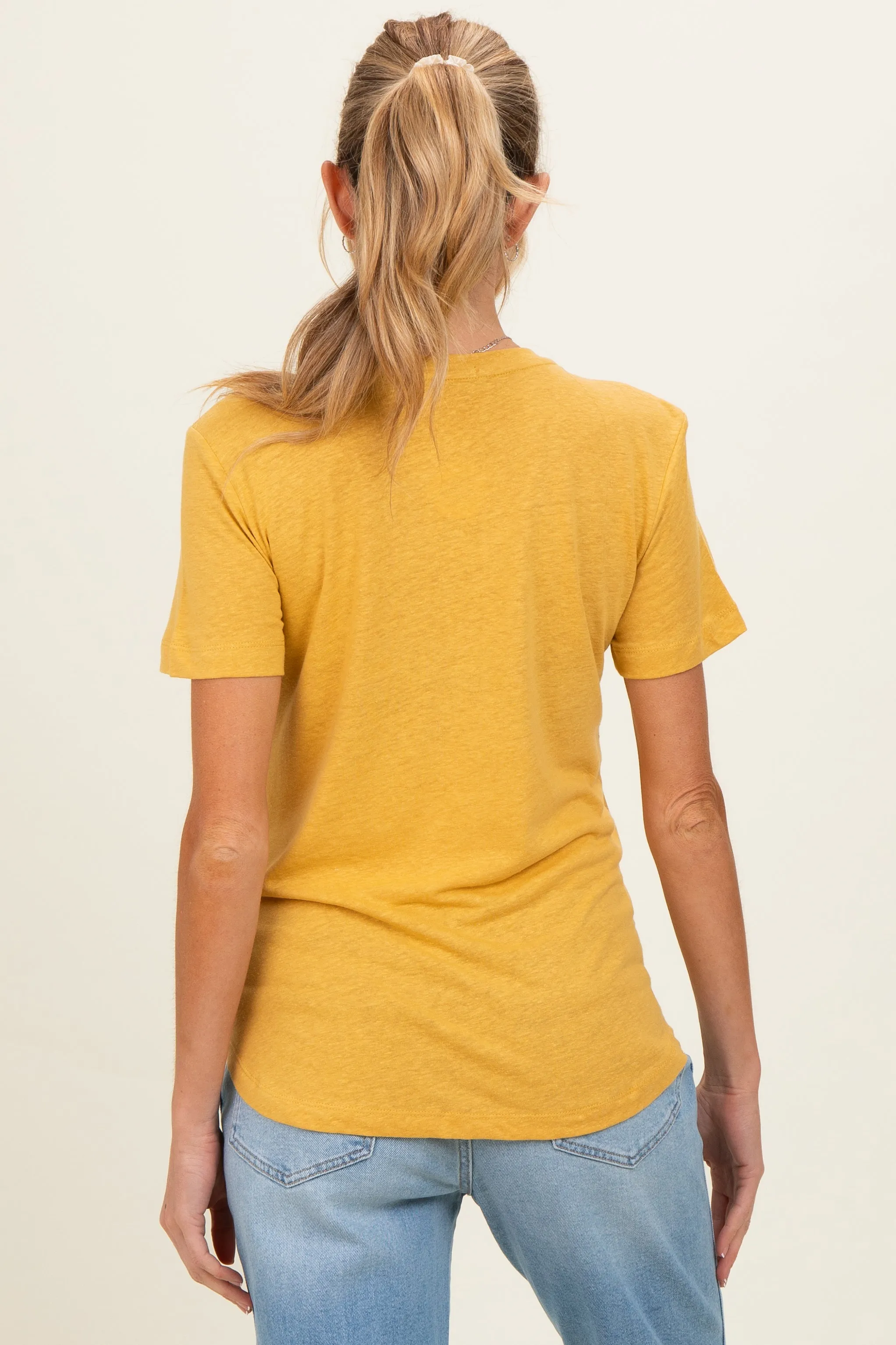 Sunflower Linen Blend V-Neck Short Sleeve Maternity T-Shirt sold by Pinkblush product image thumbnail 4