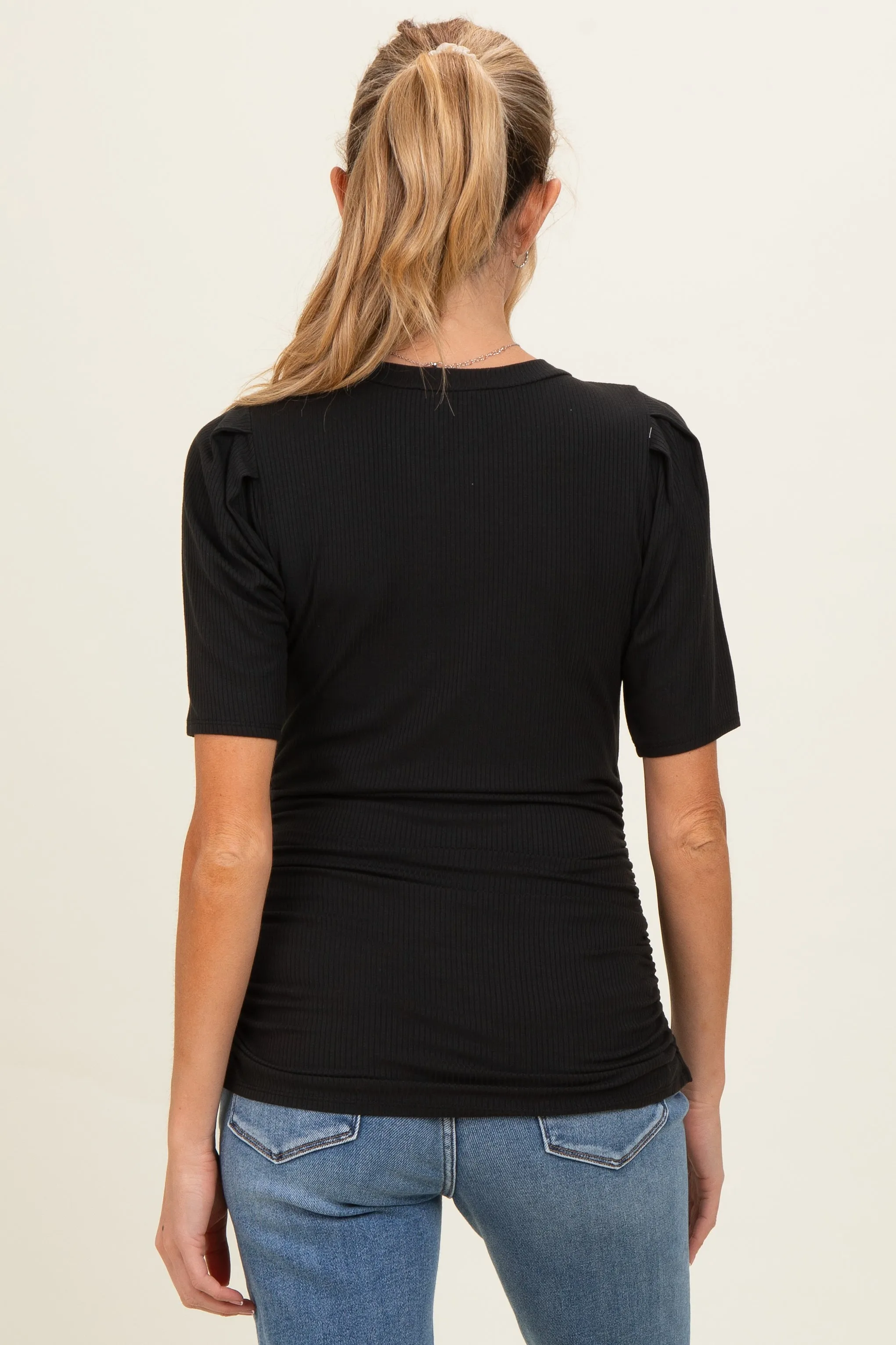 Black Ribbed Ruched Fitted Maternity Top sold by Pinkblush product image thumbnail 4