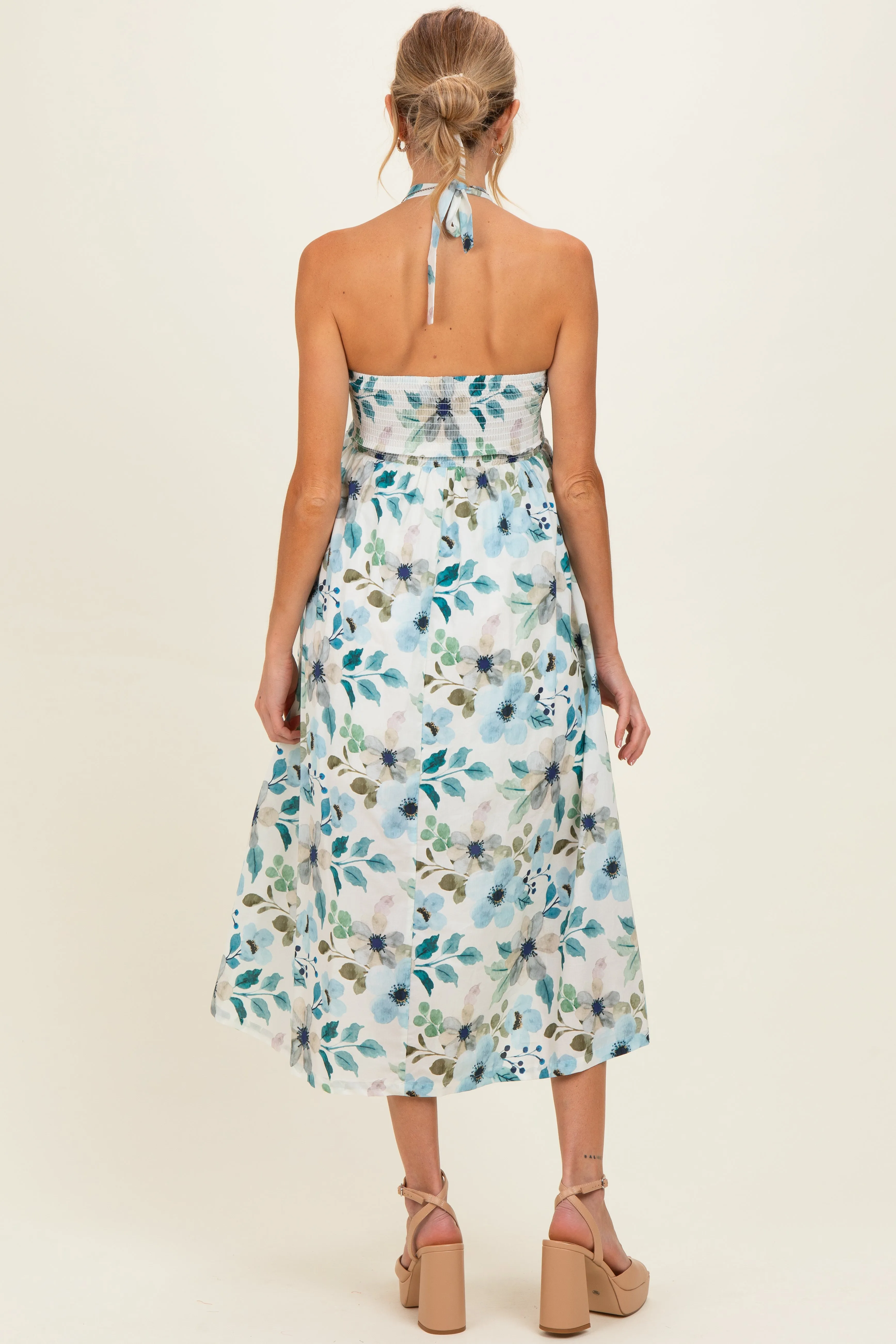 Off White Floral Halter Maternity Midi Dress sold by Pinkblush product image thumbnail 3