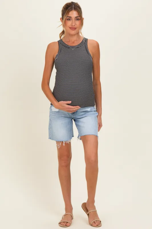Black Striped Ribbed Knit Maternity Tank Top made by Pinkblush
