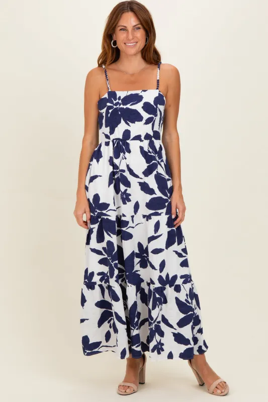 Navy Blue Floral Tiered Midi Dress made by Pinkblush