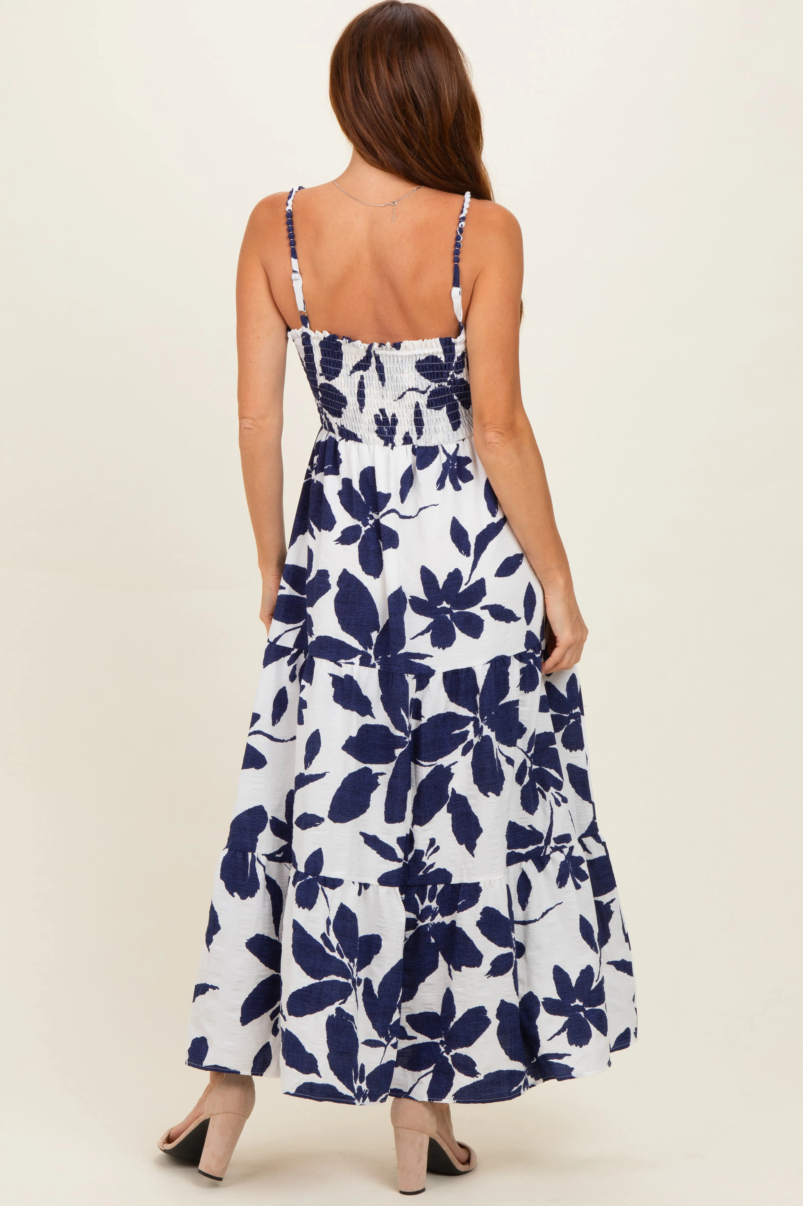 Navy Blue Floral Tiered Midi Dress sold by Pinkblush product image thumbnail 3