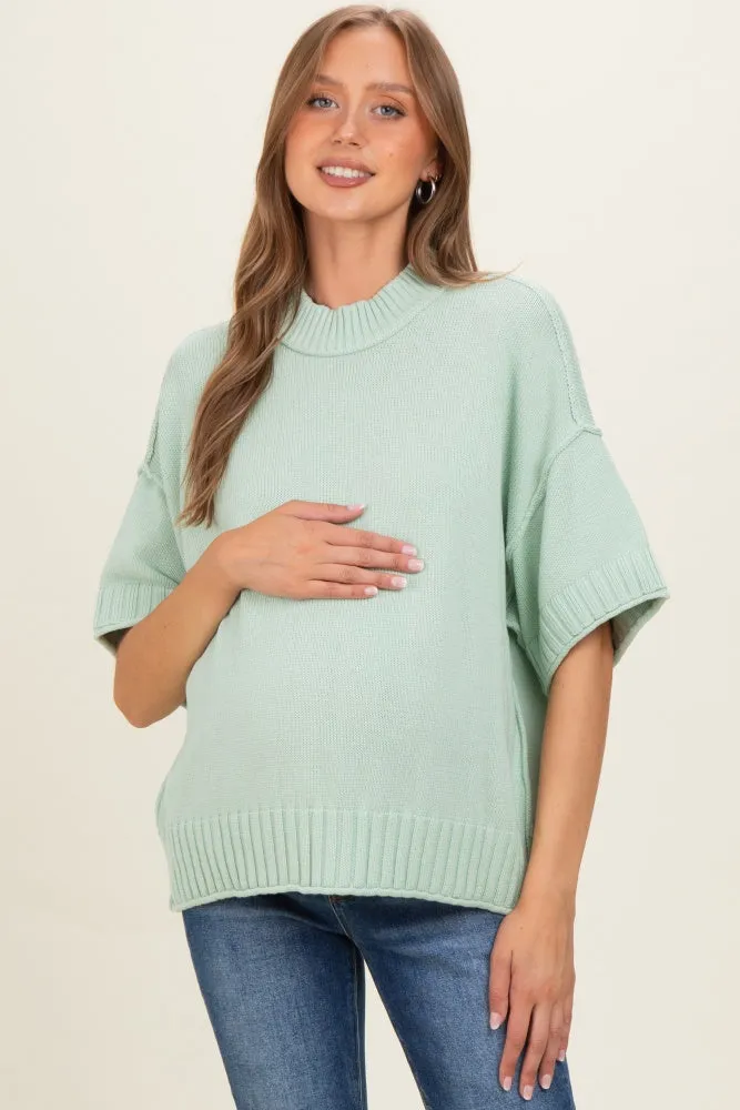Mint Oversized Mock Neck Short Sleeve Maternity Sweater sold by Pinkblush