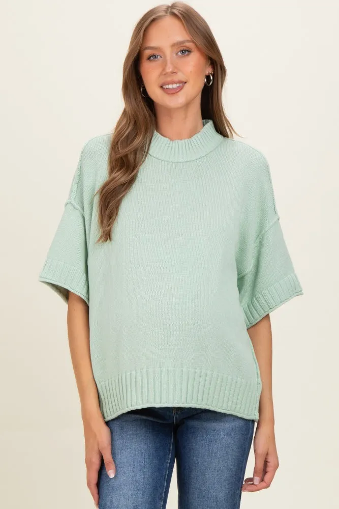Mint Oversized Mock Neck Short Sleeve Maternity Sweater sold by Pinkblush product image thumbnail 2