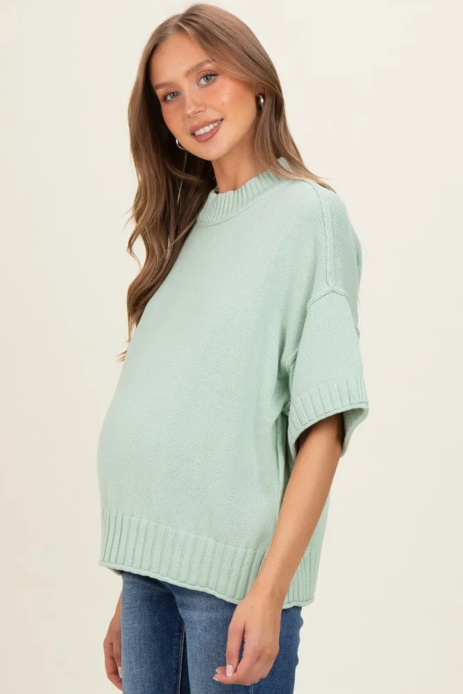 Mint Oversized Mock Neck Short Sleeve Maternity Sweater sold by Pinkblush product image thumbnail 3