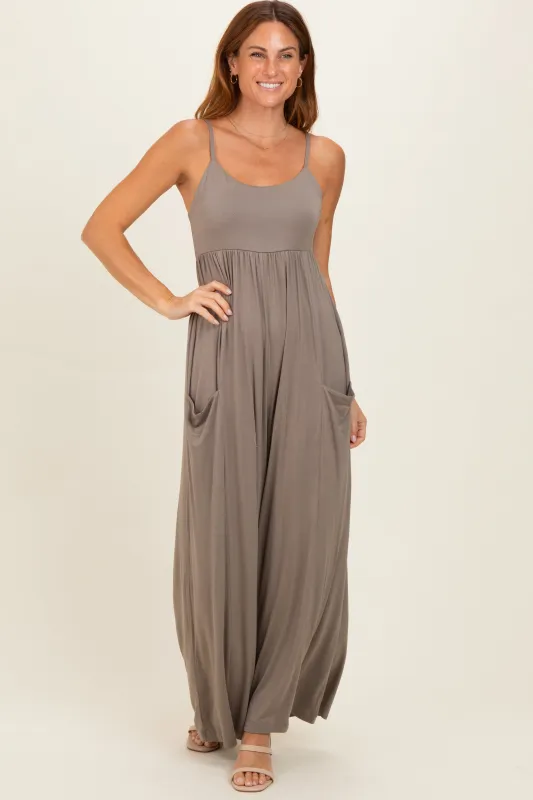 Moss Brown Sleeveless Wide Leg Jumpsuit made by Rae Mode