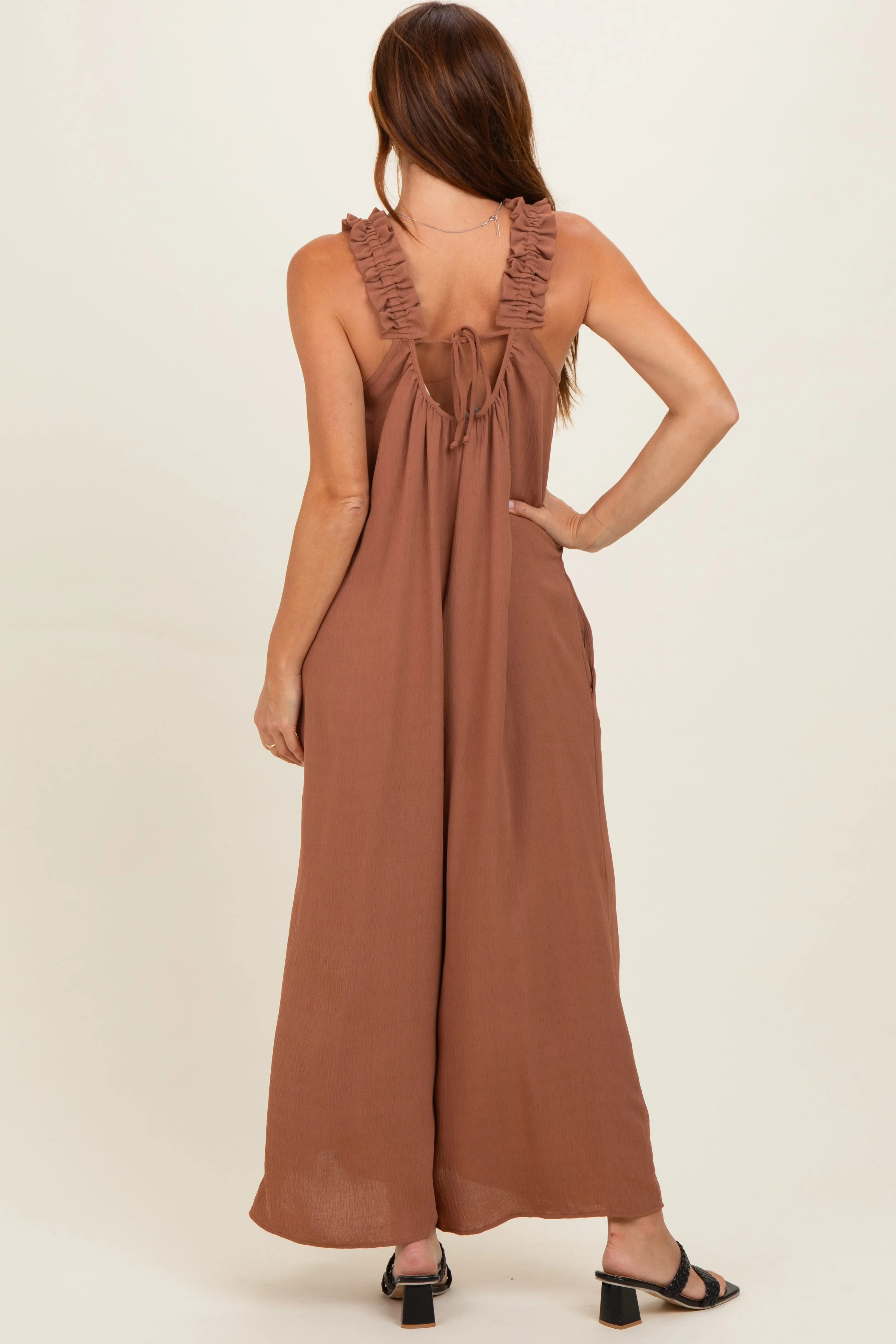 Cappucino Ruffle Strap Wide Leg Jumpsuit sold by Pinkblush product image thumbnail 4