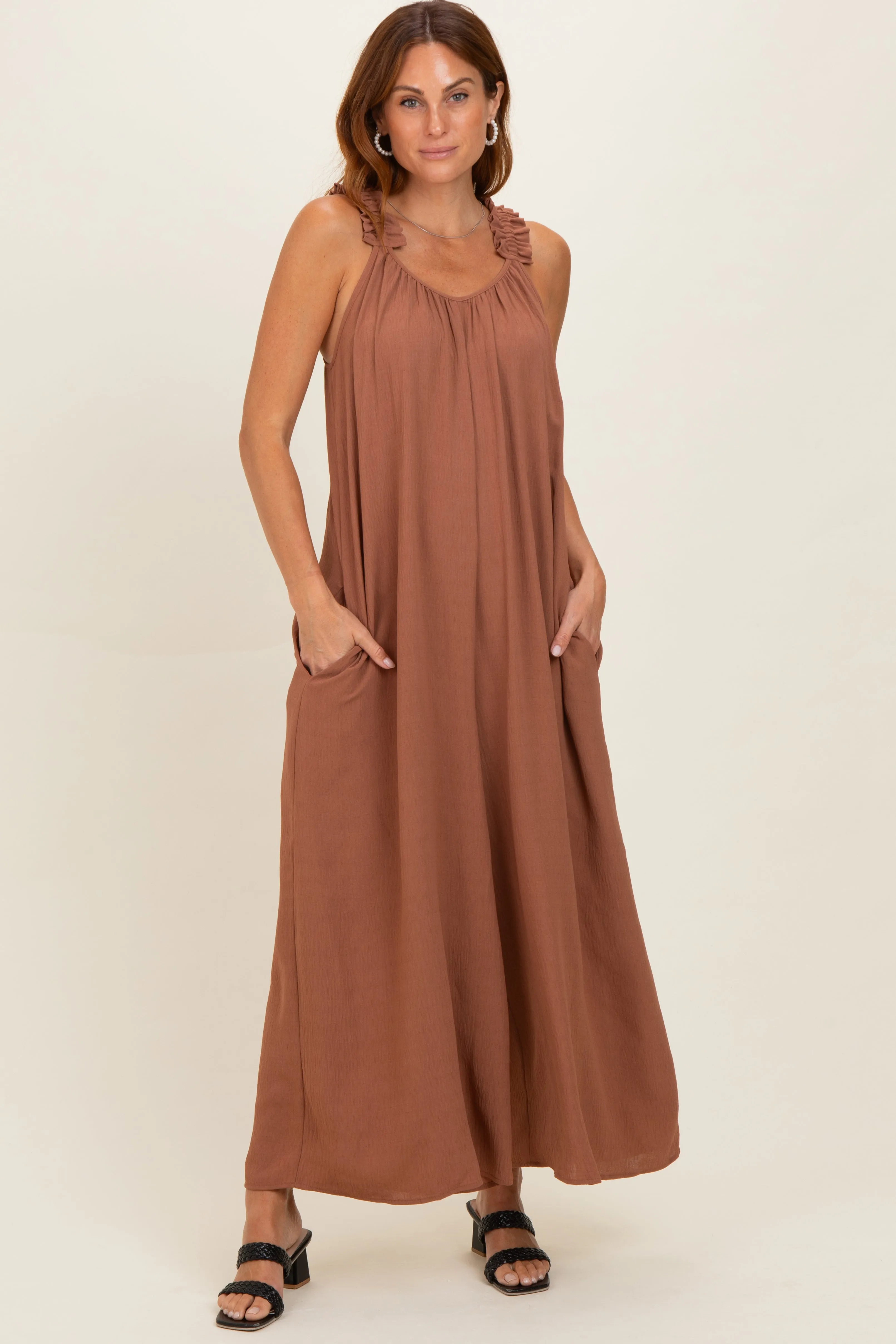 Cappucino Ruffle Strap Wide Leg Jumpsuit sold by Pinkblush product image thumbnail 2