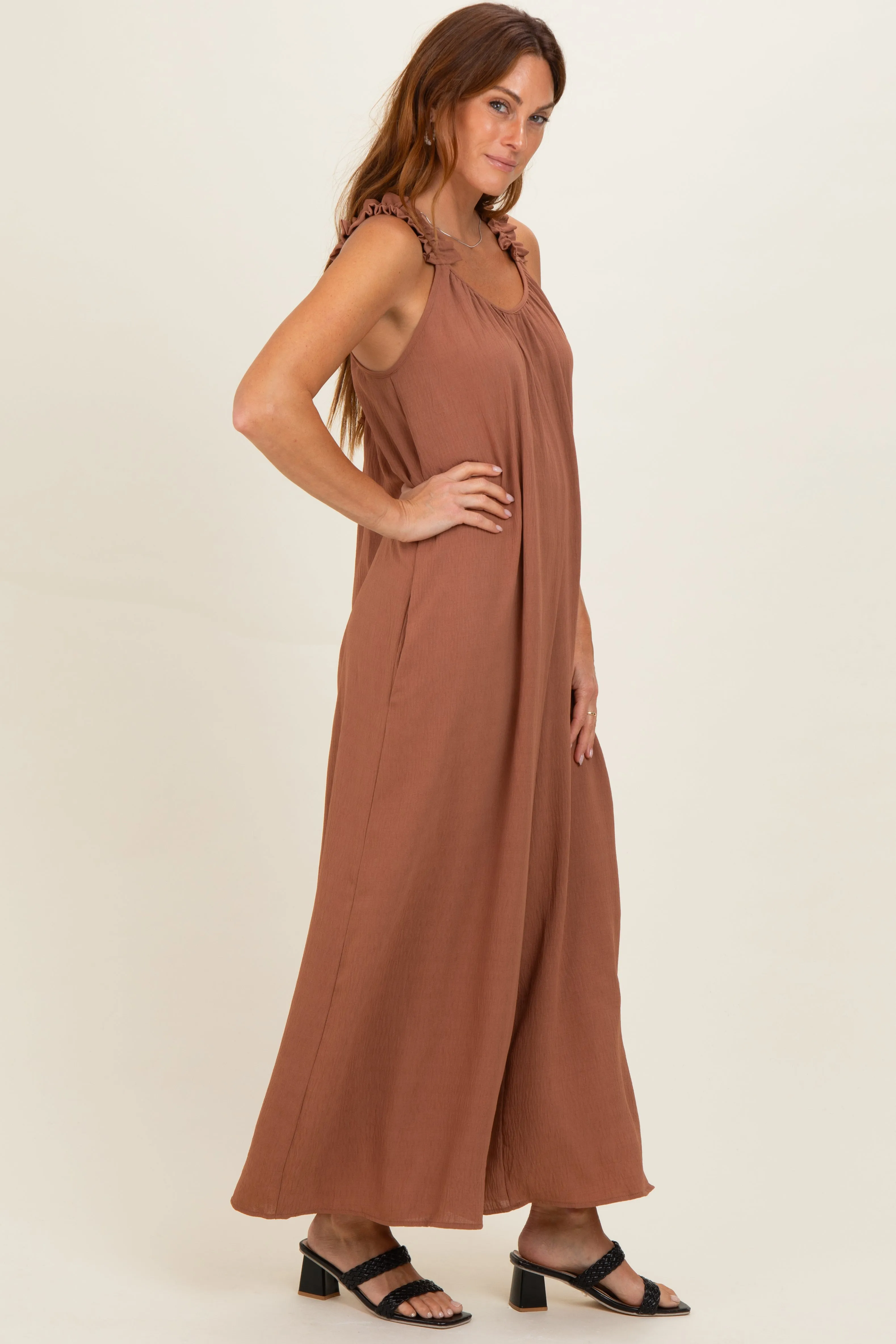 Cappucino Ruffle Strap Wide Leg Jumpsuit sold by Pinkblush product image thumbnail 3