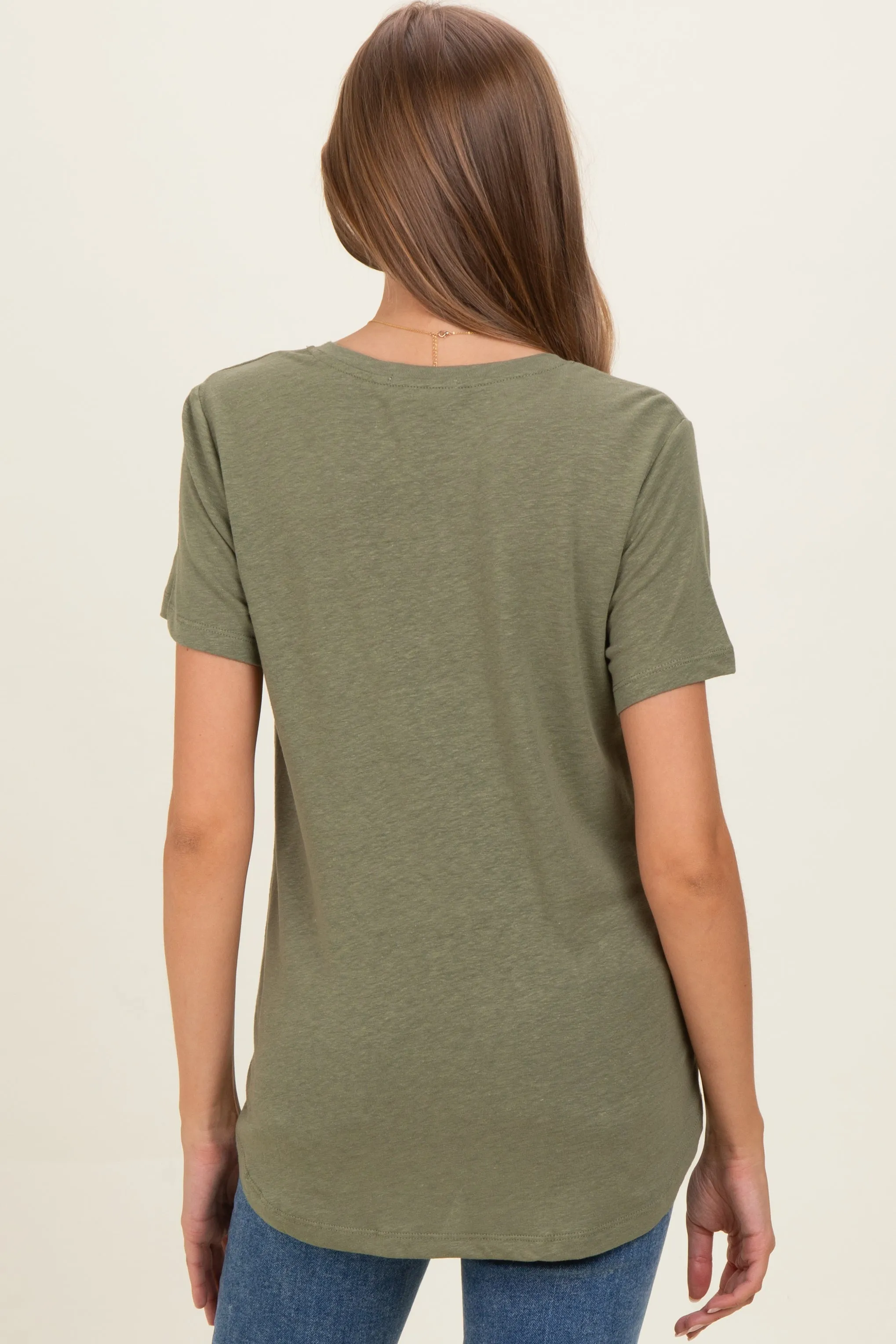 Fern Linen Blend V-Neck Short Sleeve Maternity T-Shirt sold by Pinkblush product image thumbnail 4