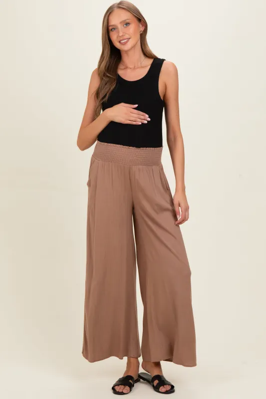 Cocoa Smocked Waistband Wide Leg Maternity Lounge Pants made by Zenana Outfitters